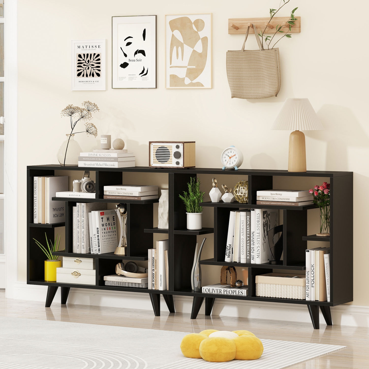 Gymax Bookshelf Geometric Bookcase w/ Anti-Tipping Kit Storage Shelving Unit