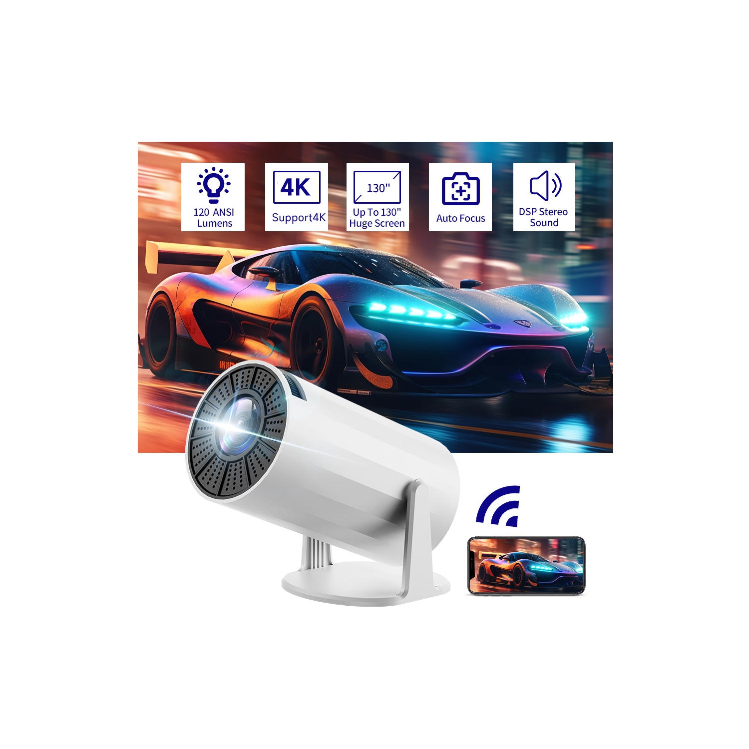 Portable Projector HD Support 4K Smart Projector Android 11.0 5G WIFI LCD Video Projector