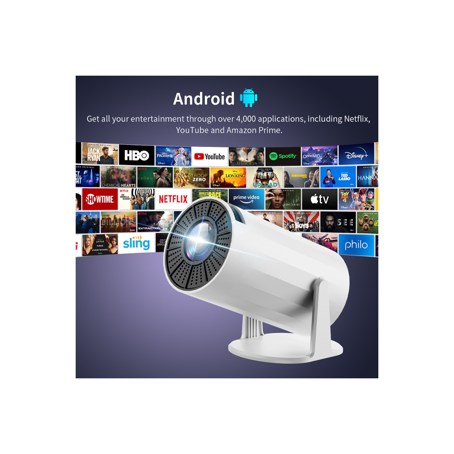 Portable Projector HD Support 4K Smart Projector Android 11.0 5G WIFI LCD Video Projector