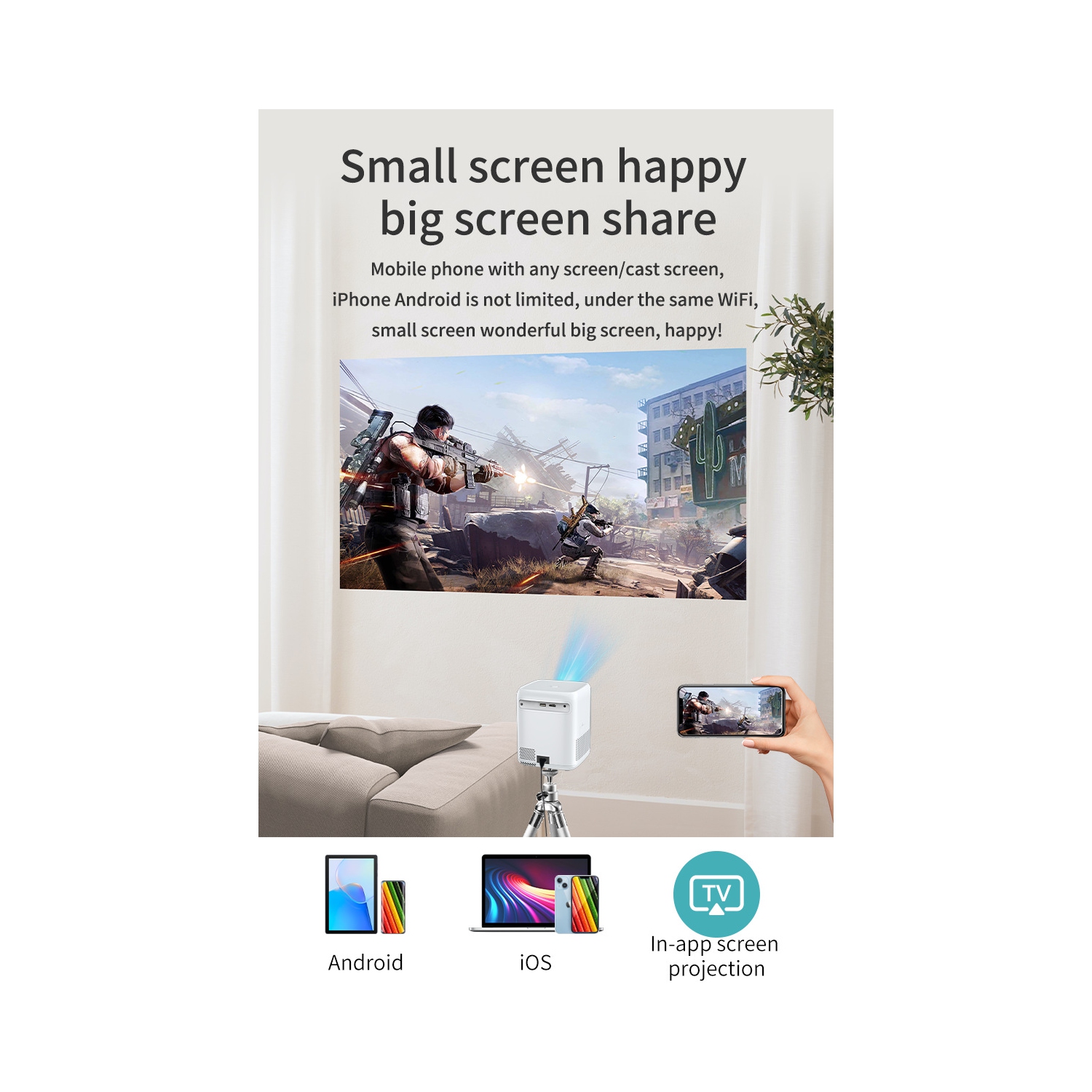 Cinéma maison HD Le projecteur intelligent portatif intelligent prend en charge le projecteur vidéo LCD 4K pour le cinéma maison