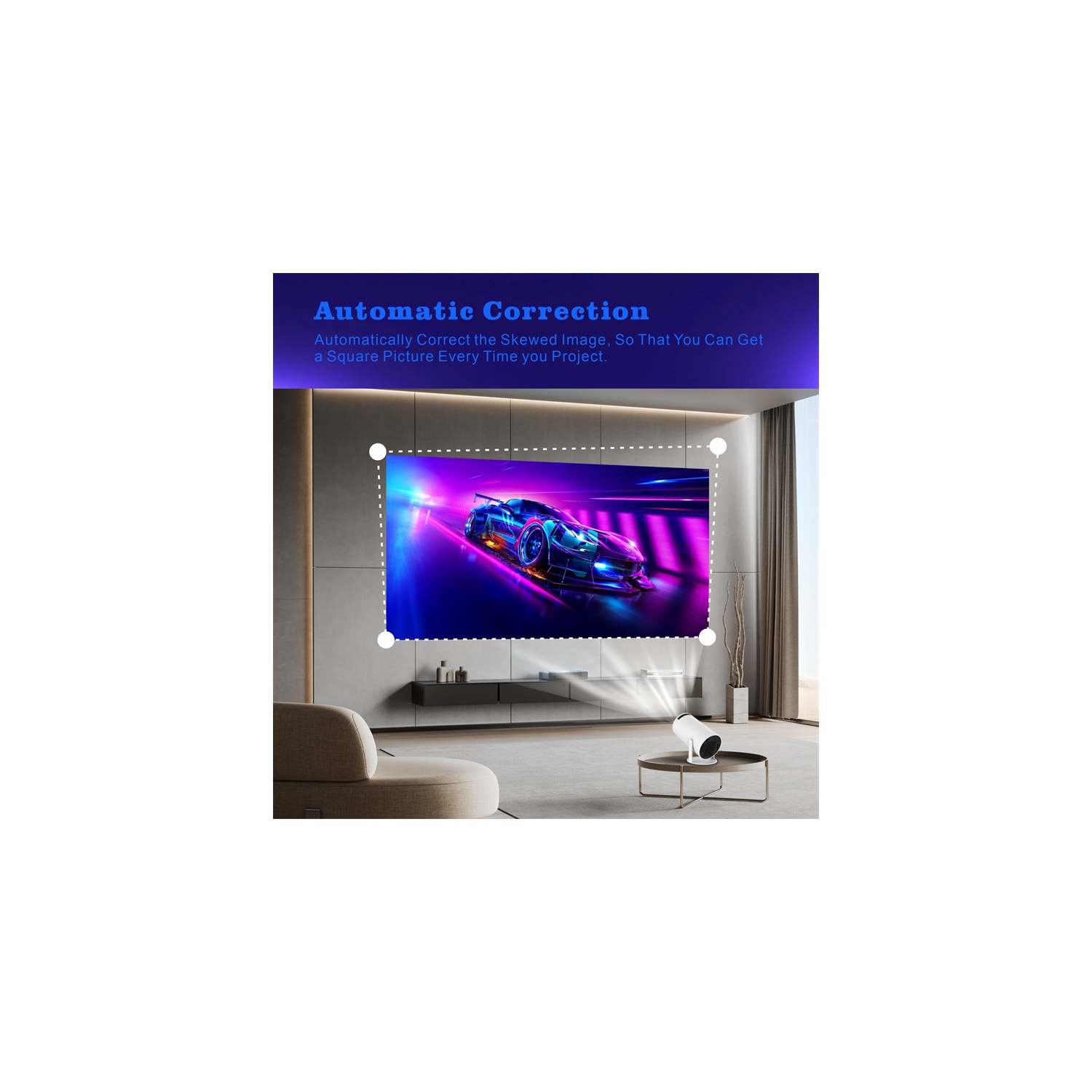 Projecteur intelligent Wi-Fi avec prise en charge Bluetooth HD Projecteur vidéo 4K Android Auto Keystone Projecteur portatif d'extérieur pour la