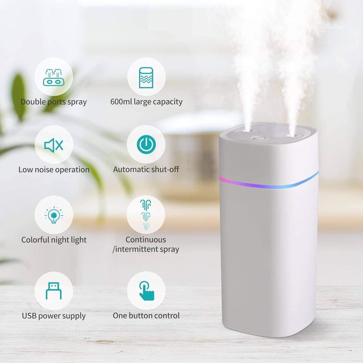 Humidifier for Plants Double Spray,Small Humidifier for Office Bedroom Desk,Portable Humidifier for Car,Auto Shut-Off