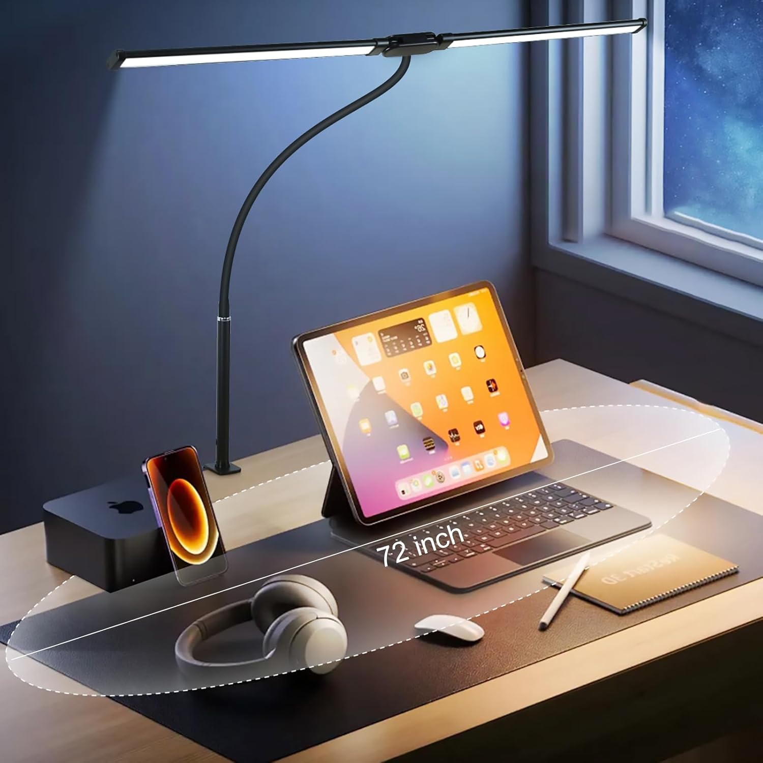 LED Desk Lamp for Home Office,Dual Head Task Lamp with Clamp,Desktop PC Monitor Light Bar,Adjustable Gooseneck Desk Light for Work Study