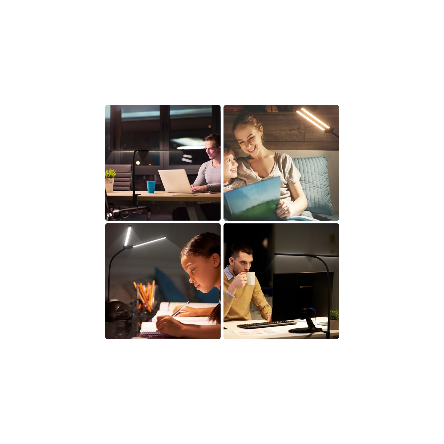 LED Desk Lamp for Home Office,Dual Head Task Lamp with Clamp,Desktop PC Monitor Light Bar,Adjustable Gooseneck Desk Light for Work Study