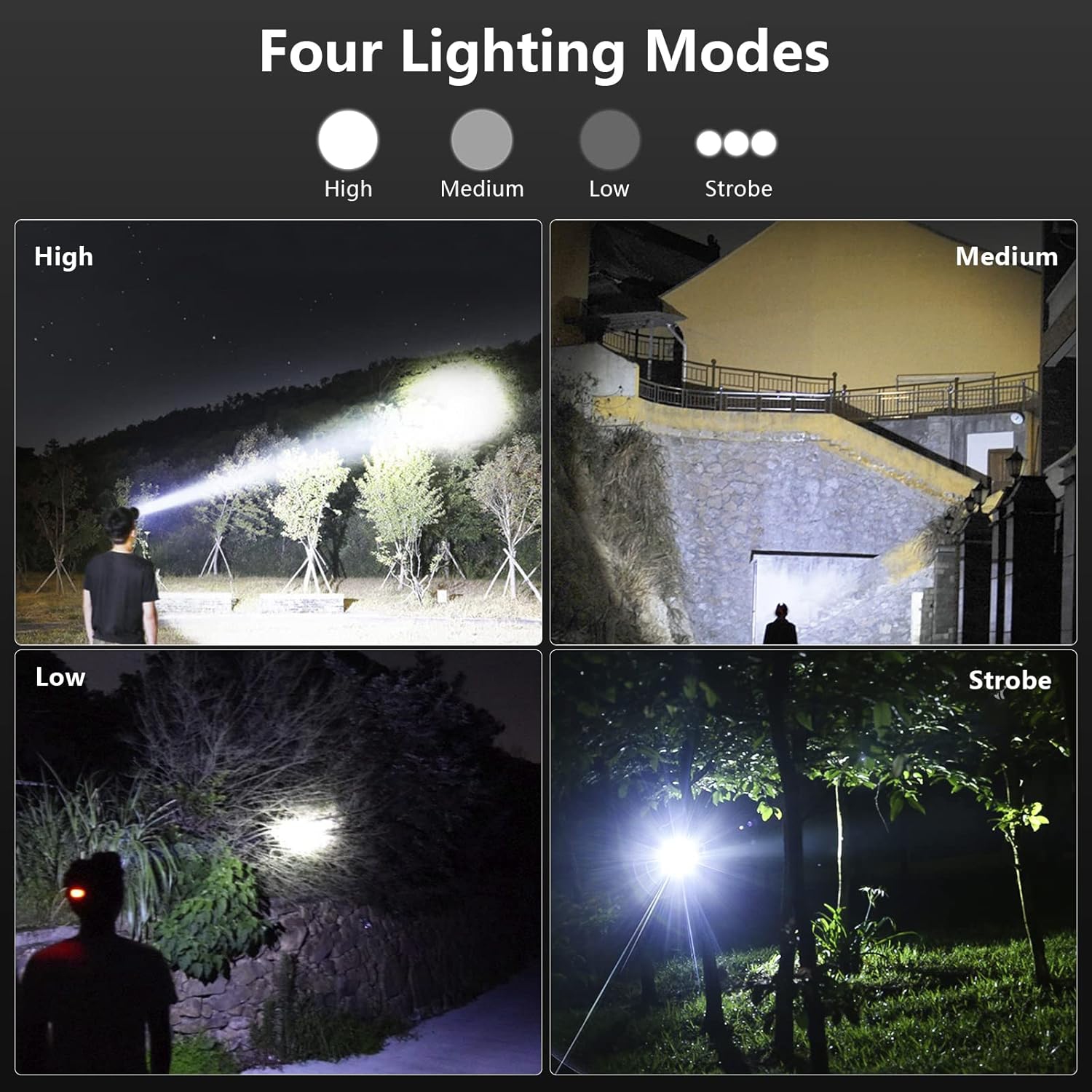 LED – Phares rechargeables, lampe frontale super lumineuse de 1800 lumens