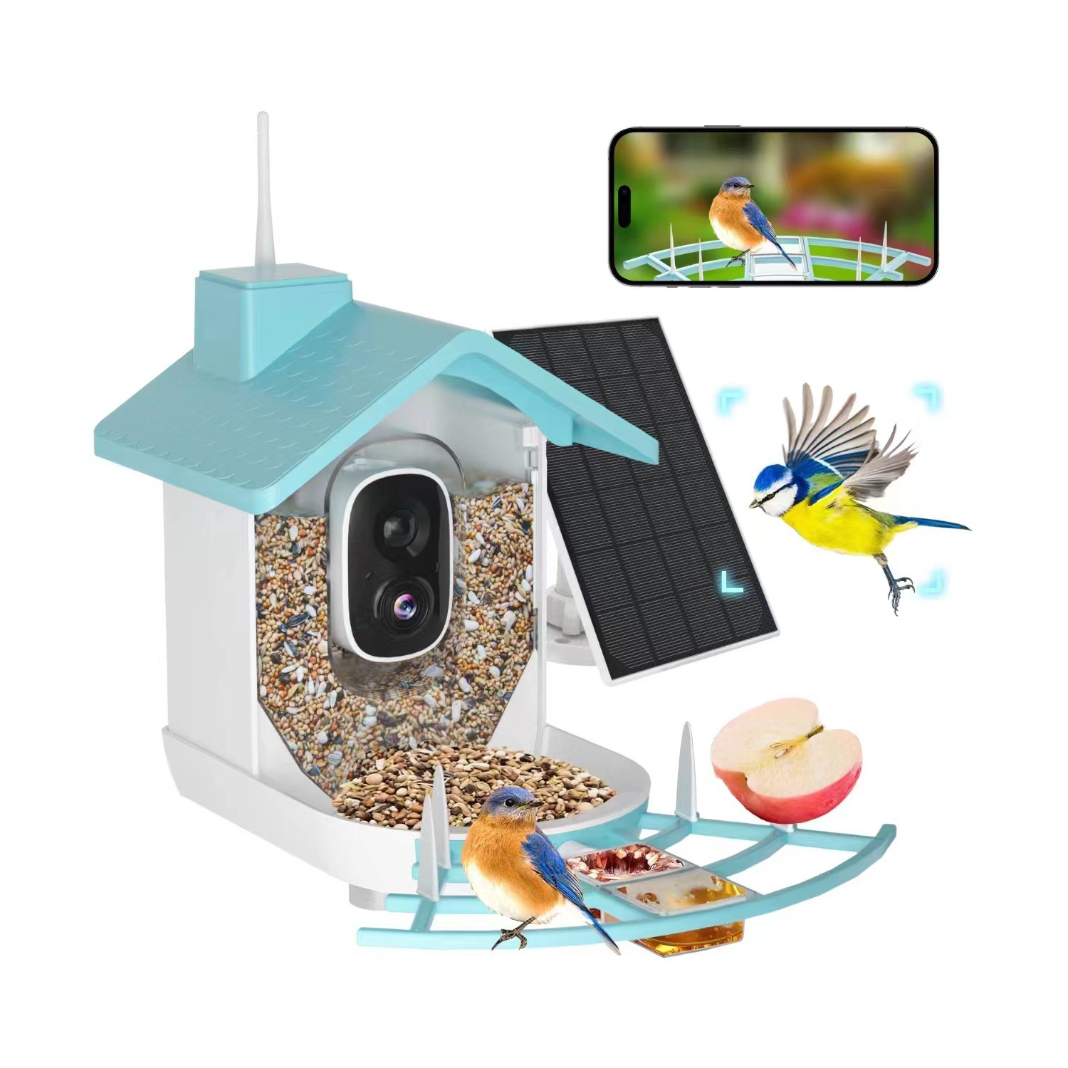 Mangeoire intelligente avec caméra AI Identification des espèces d'oiseaux, Capture automatique des vidéos d'oiseaux, Vue en direct, Cabane à oiseaux