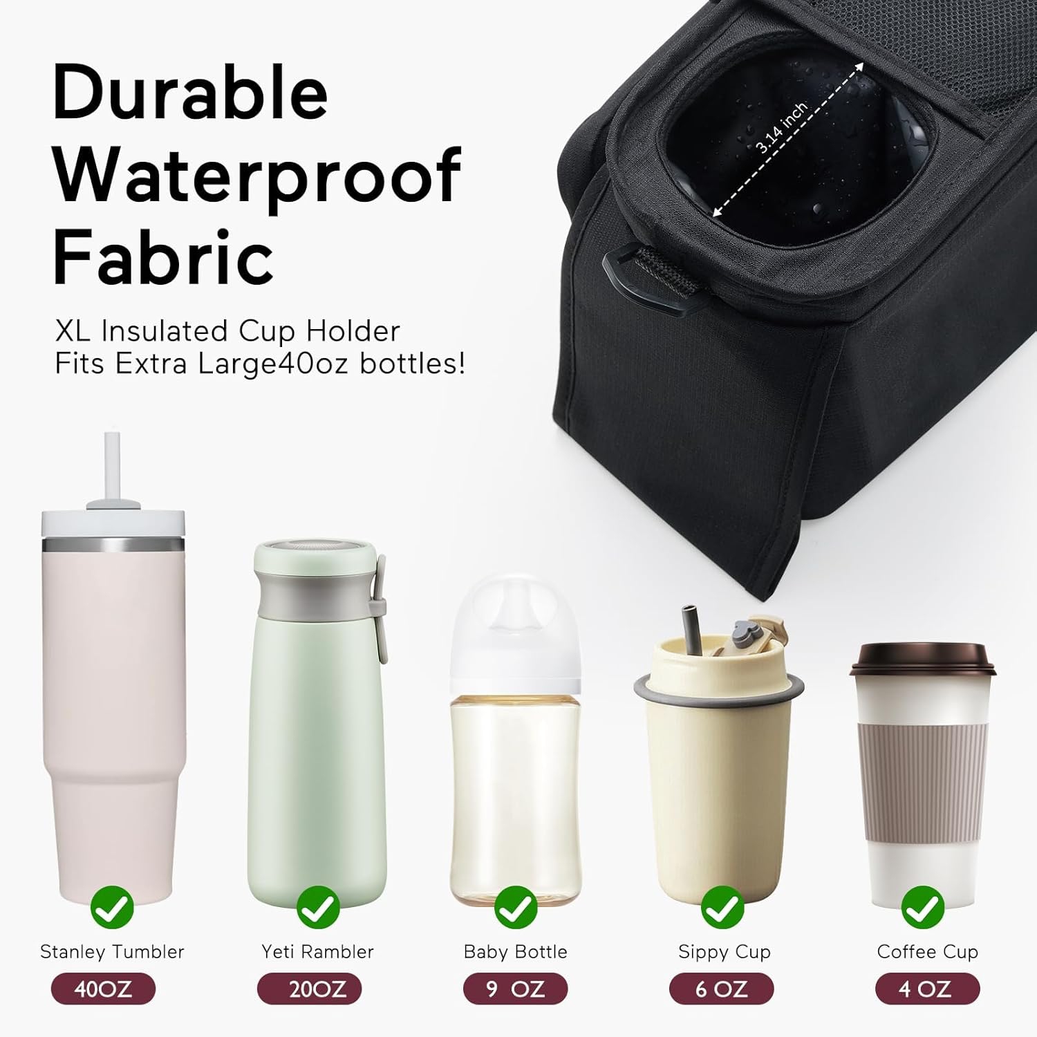 Momcozy Universal Stroller Organizer with Insulated Cup Holder Detachable Phone Bag & Shoulder Strap, Fits for Stroller like Uppababy, Baby Jogger,