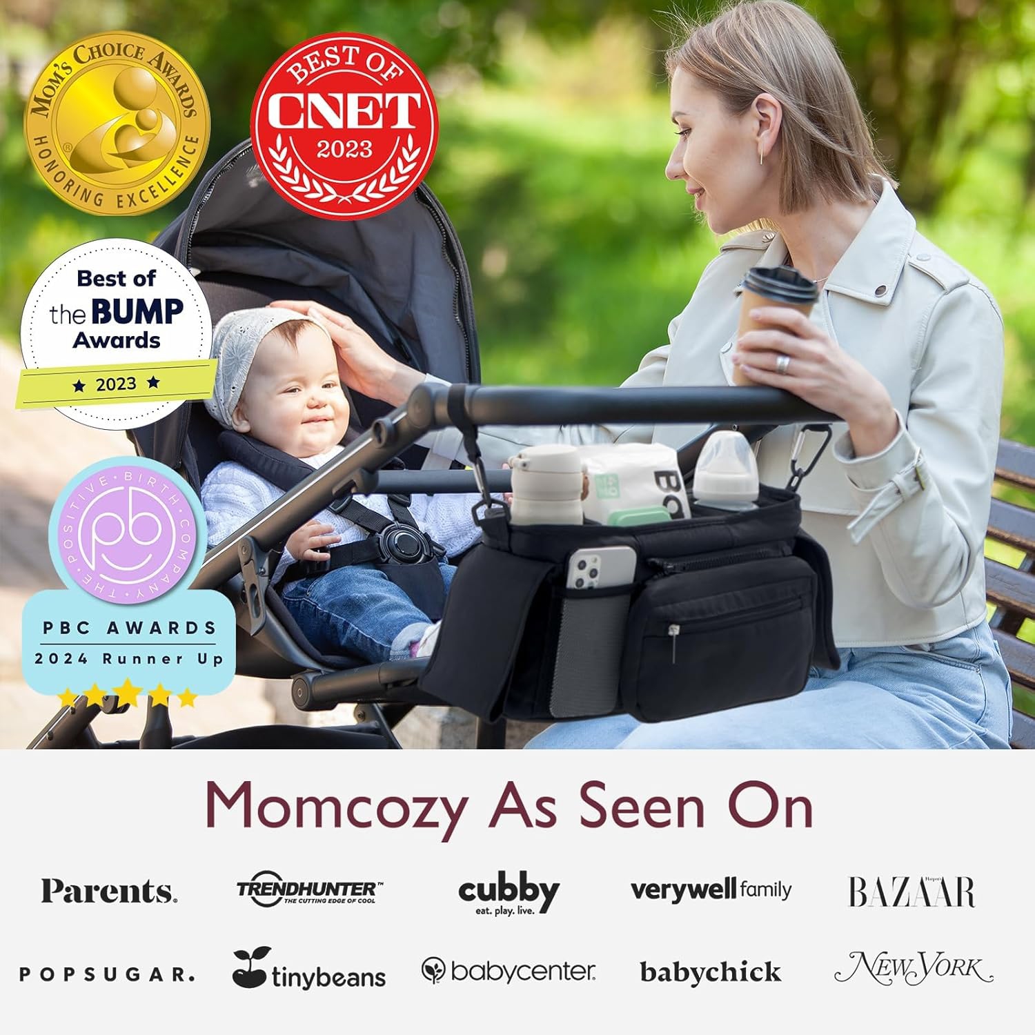 Momcozy Universal Stroller Organizer with Insulated Cup Holder Detachable Phone Bag & Shoulder Strap, Fits for Stroller like Uppababy, Baby Jogger,