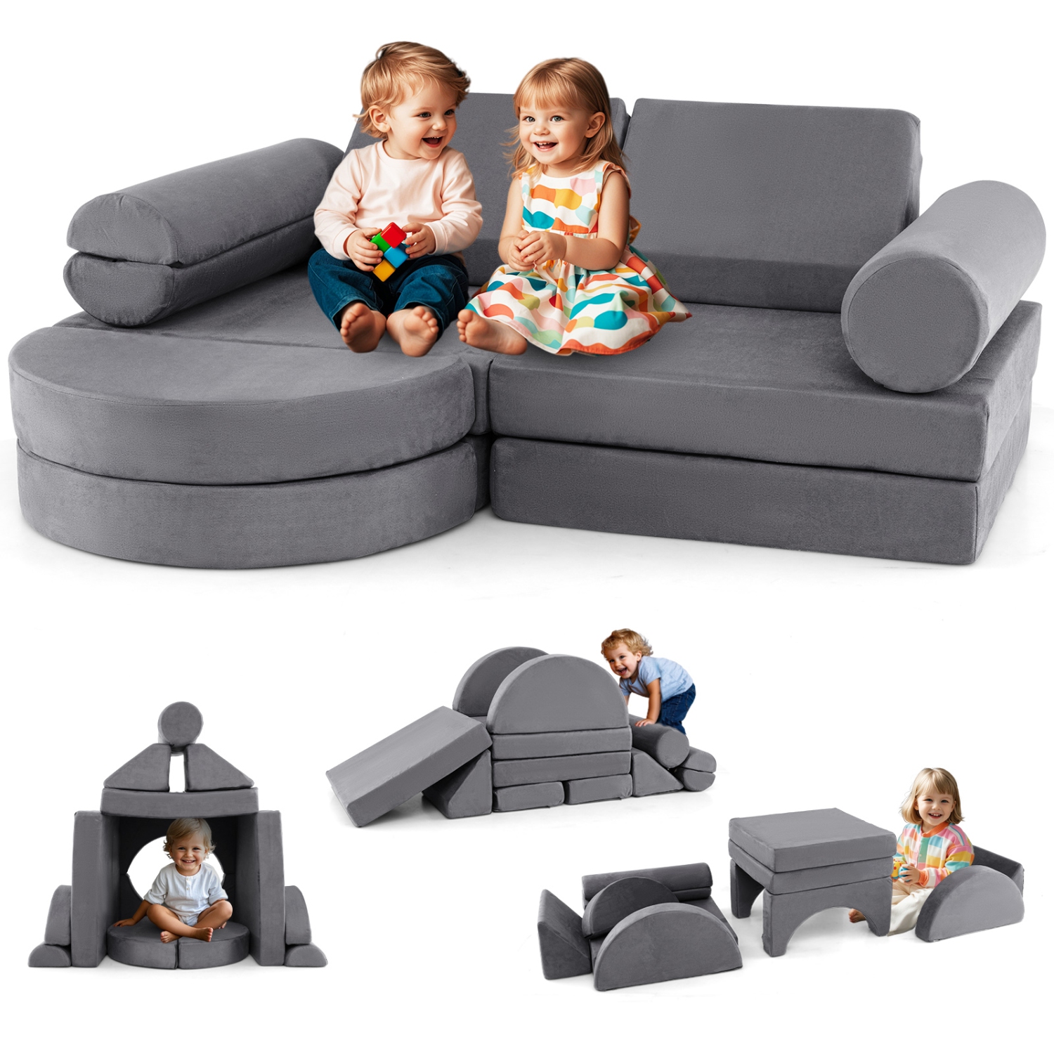 Gymax 13 PCS Modular Kids Play Couch Versatile Toddler Sectional Sofa Set