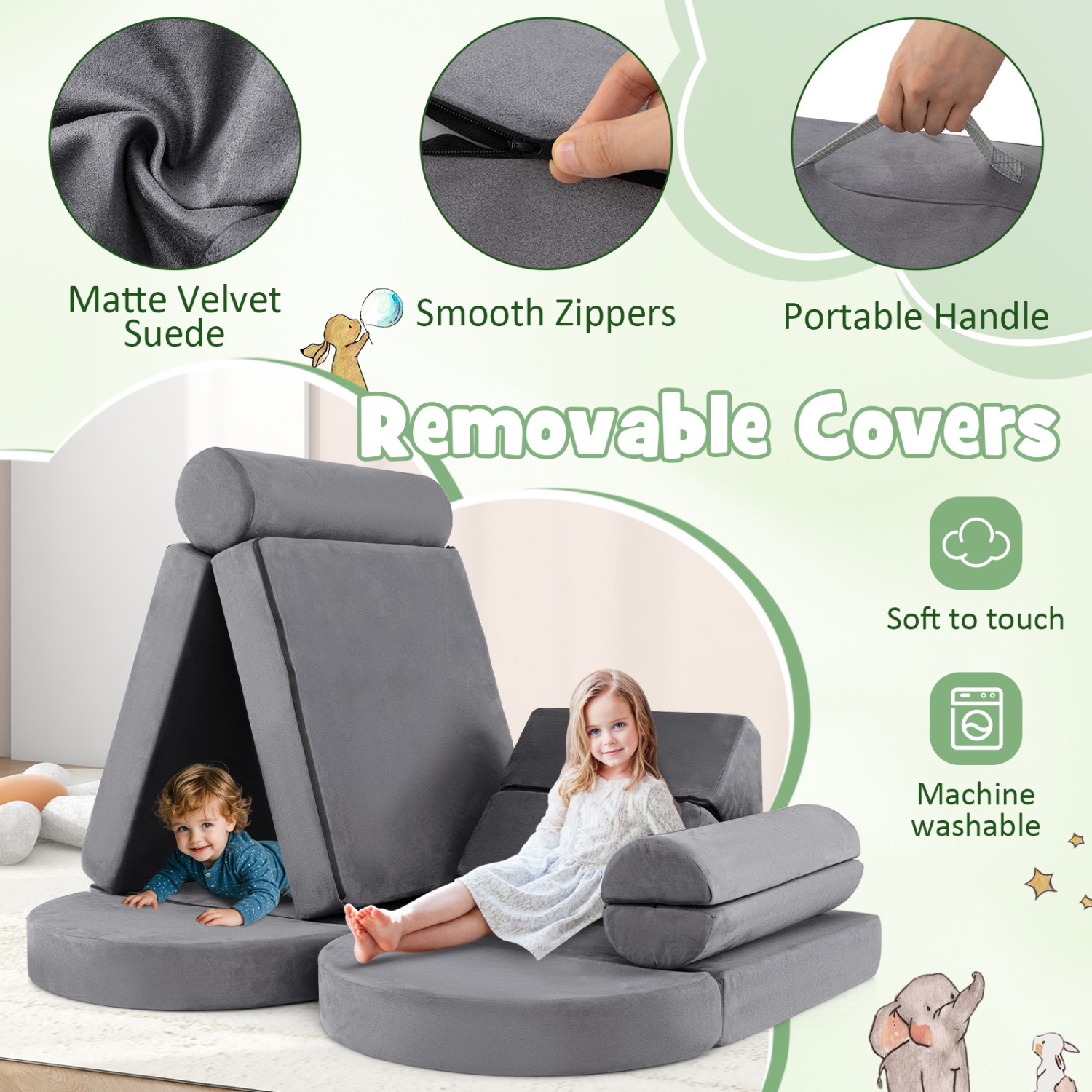 Gymax 13 PCS Modular Kids Play Couch Versatile Toddler Sectional Sofa Set