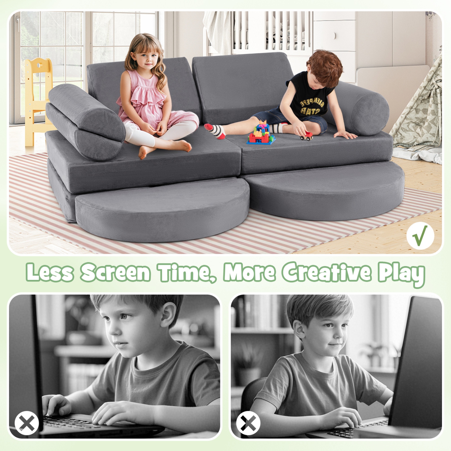 Gymax 13 PCS Modular Kids Play Couch Versatile Toddler Sectional Sofa Set
