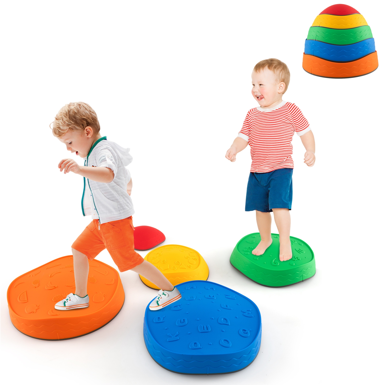 Gymax 5 Pcs Kids Stepping Stones w/ Non-Slip Edge Sensory Toy for Indoor/Outdoor Play