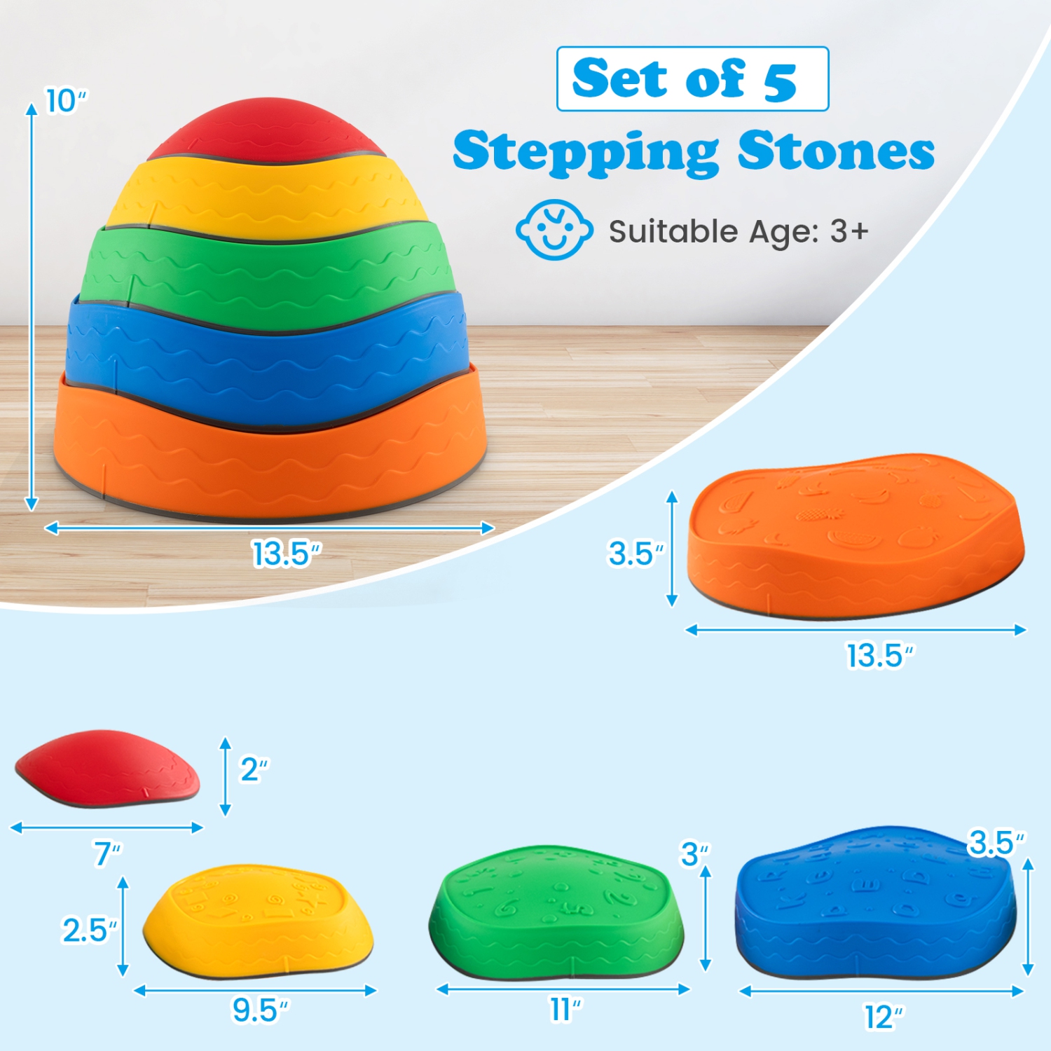 Gymax 5 Pcs Kids Stepping Stones w/ Non-Slip Edge Sensory Toy for Indoor/Outdoor Play