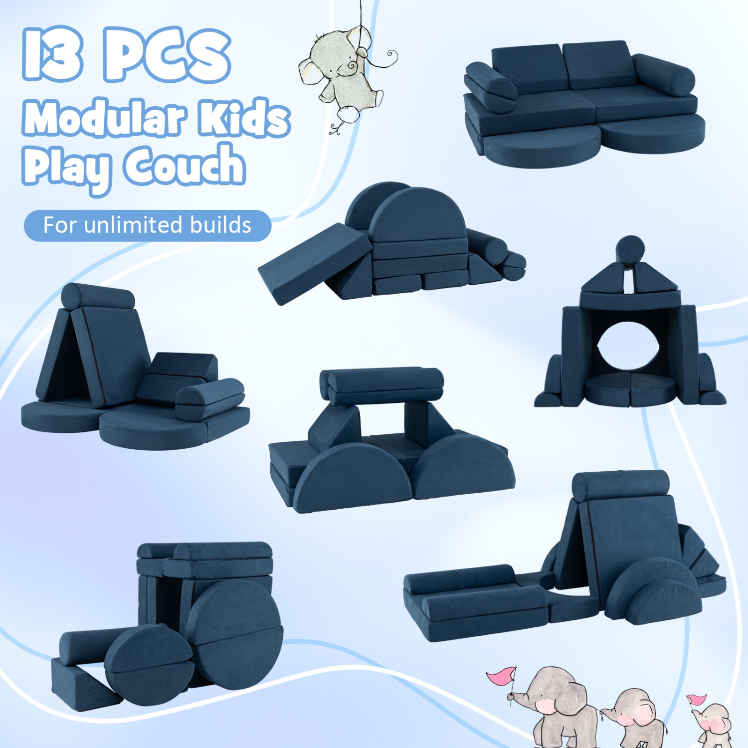 Gymax 13 PCS Modular Kids Play Couch Versatile Toddler Sectional Sofa Set