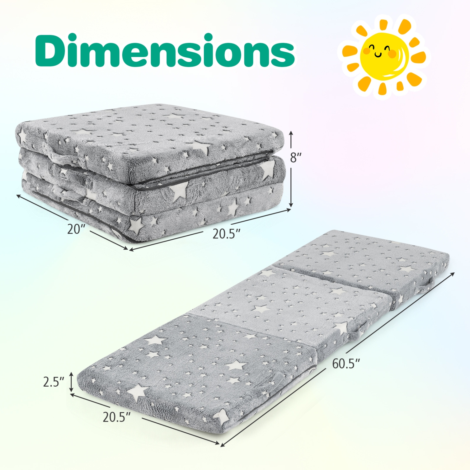 Gymax Foldable Floor Mattress for Kids Glow in the Dark Toddler Nap Mat Tri-Folding