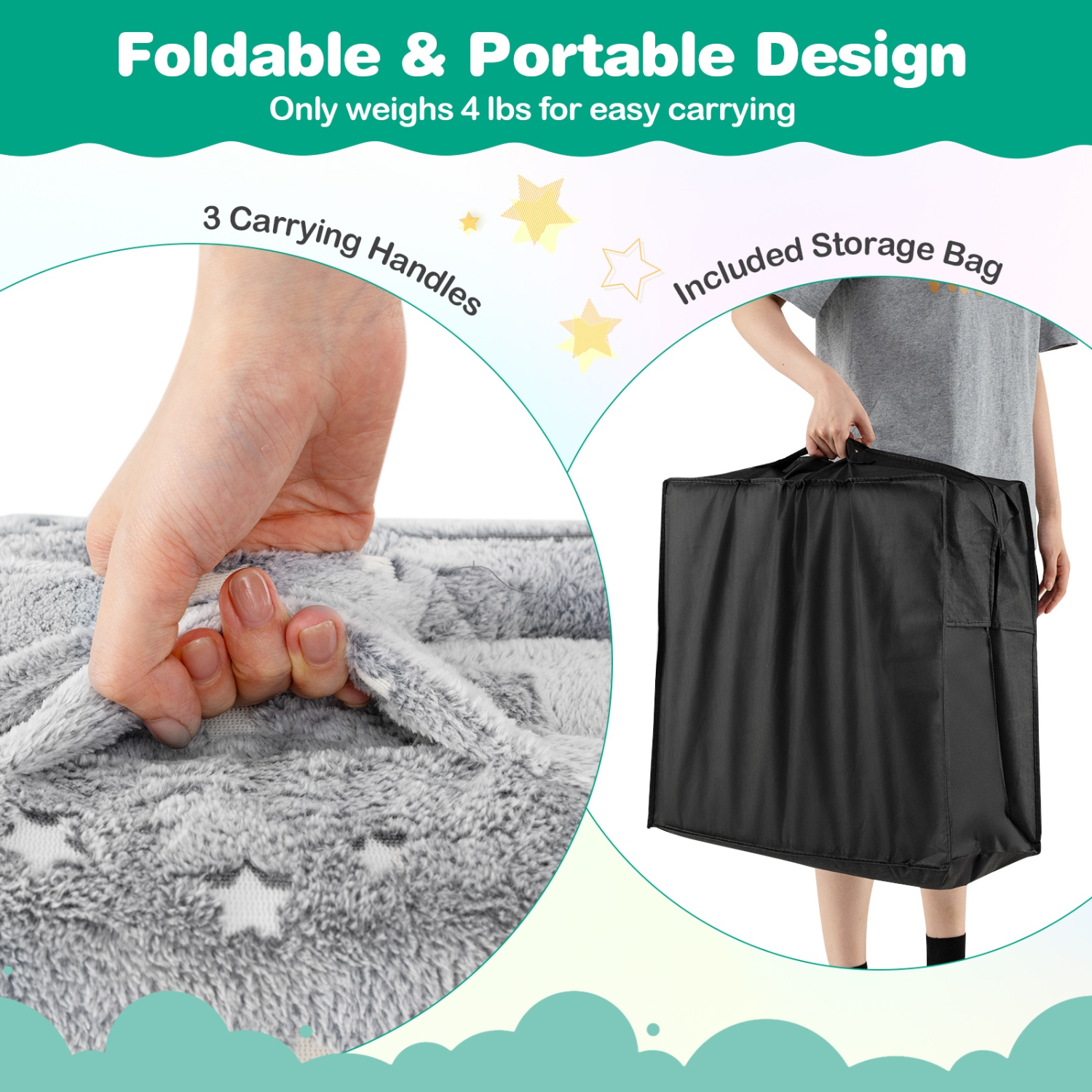 Gymax Foldable Floor Mattress for Kids Glow in the Dark Toddler Nap Mat Tri-Folding