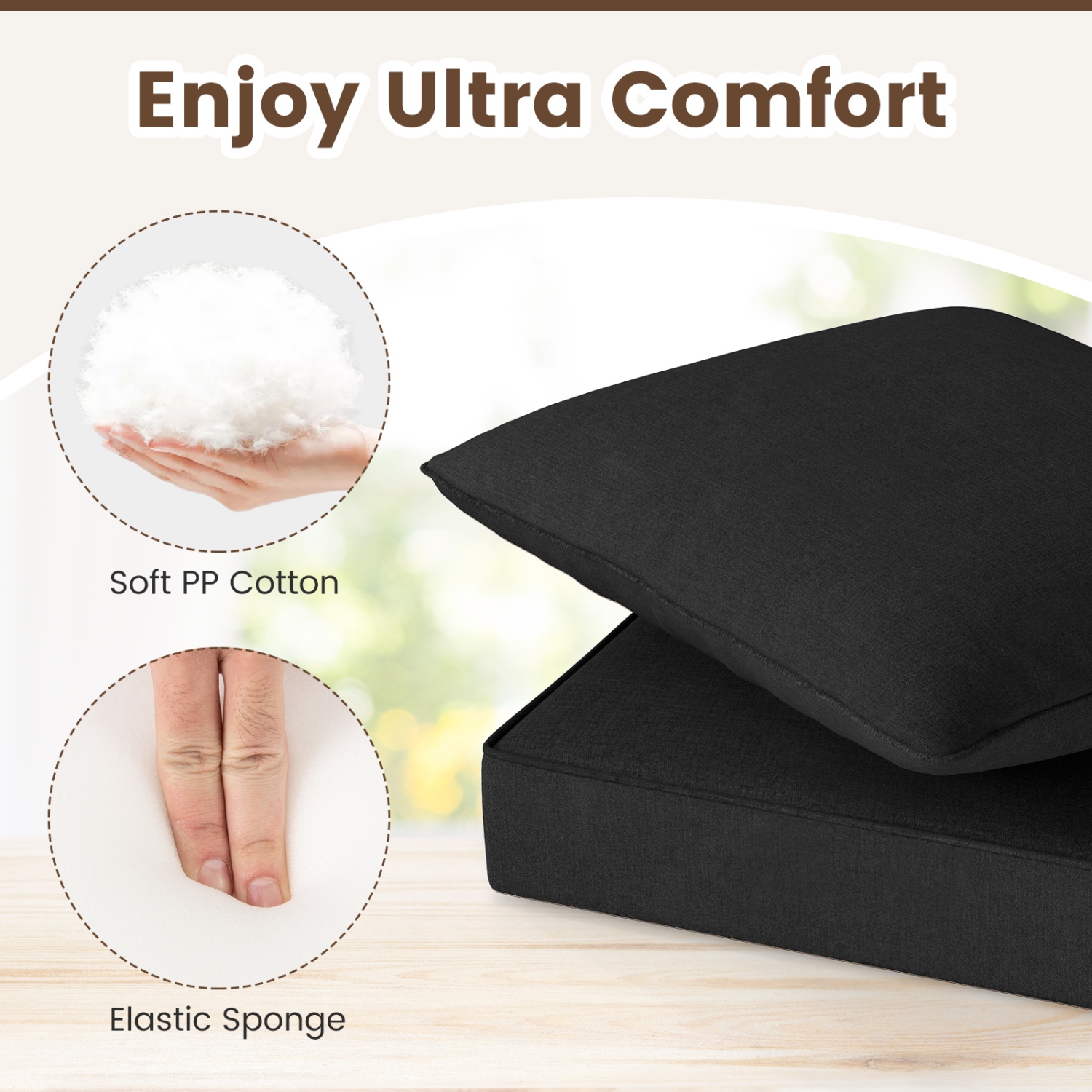 Gymax 2PCS Deep Seat Chair Cushion Pads Set Indoor/Outdoor w/ Rope Belts