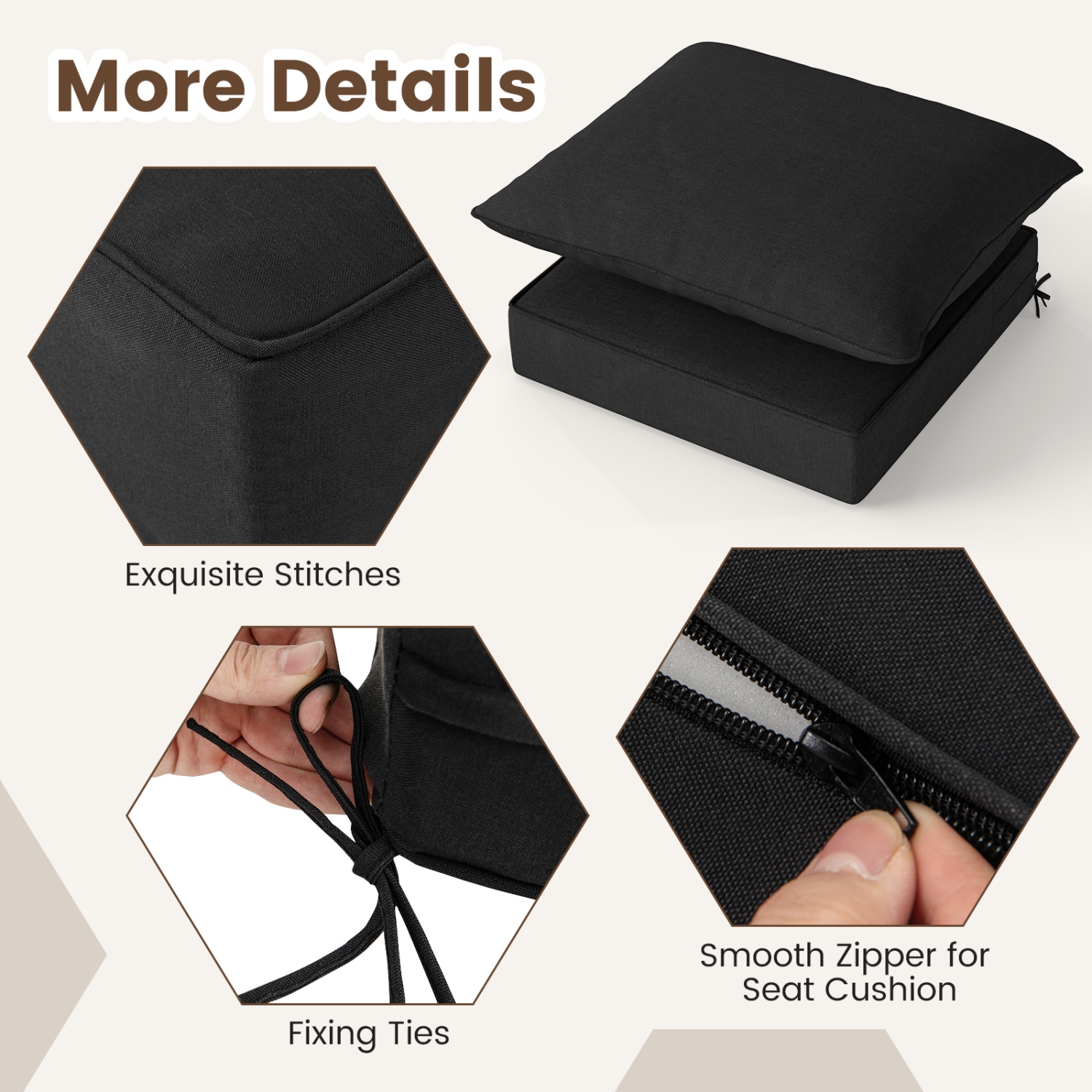 Gymax Deep Seat Chair Cushion Pads Set Indoor/Outdoor w/ Rope Belts