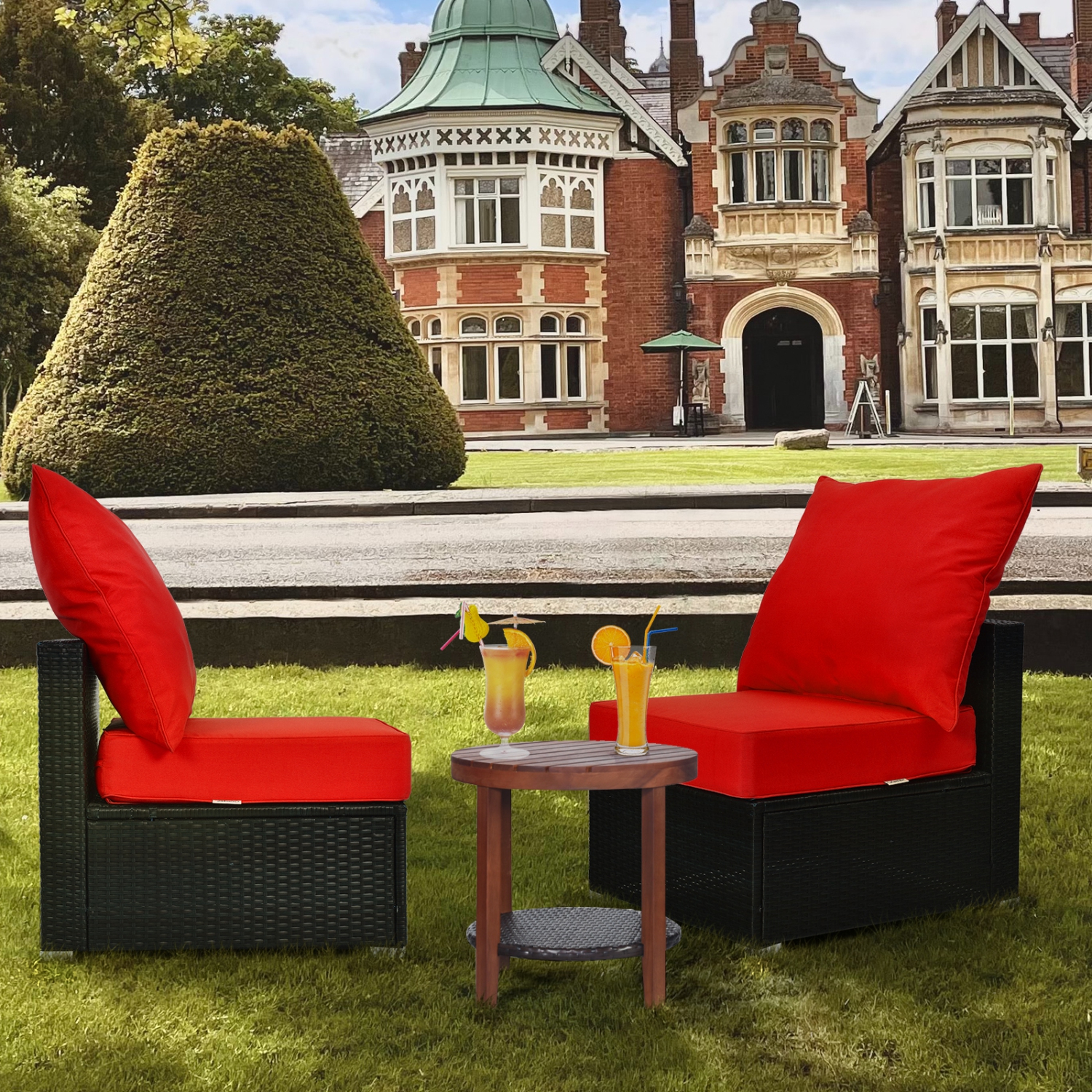 Gymax 2PCS Deep Seat Chair Cushion Pads Set Indoor/Outdoor w/ Rope Belts