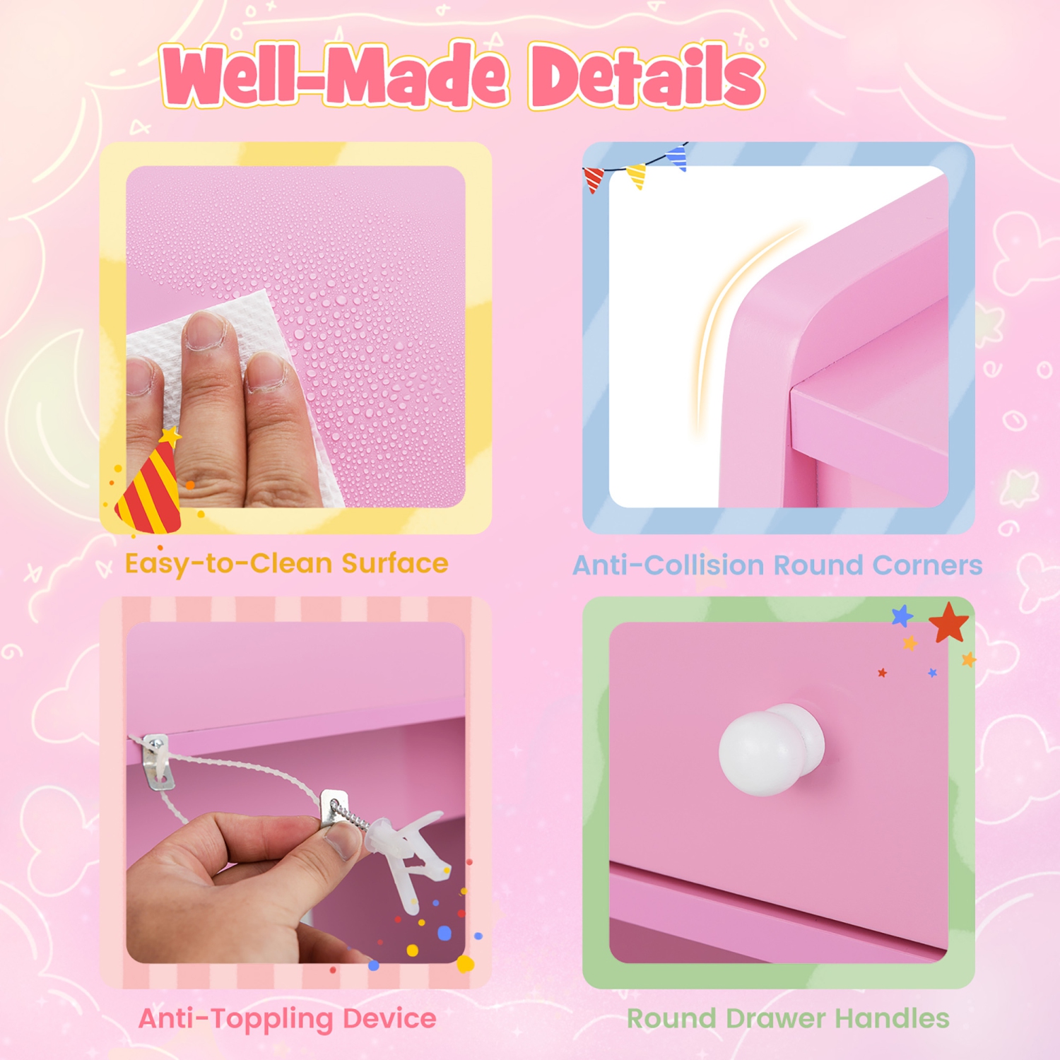 Gymax Kids Vanity Set Desk & Chair Set w/ Mirror Open Shelf & 4 Storage Drawers