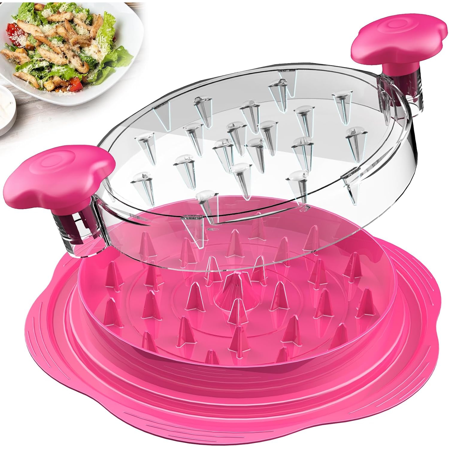 Déchiqueteur de poulet grand format avec brosse et fourchette, déchiqueteuse à viande visible, bande antidérapante robuste, poignée ergonomique, sans