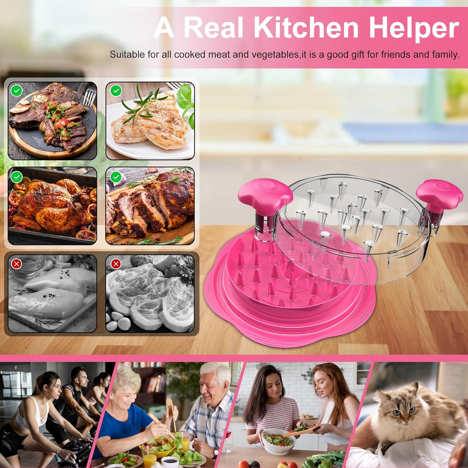 Déchiqueteuse à Viande Manuelle – 25 Cm, Couvercle Transparent – Pour Poulet, Bœuf, Légumes – Sans BPA, Passe Au Lave-vaisselle