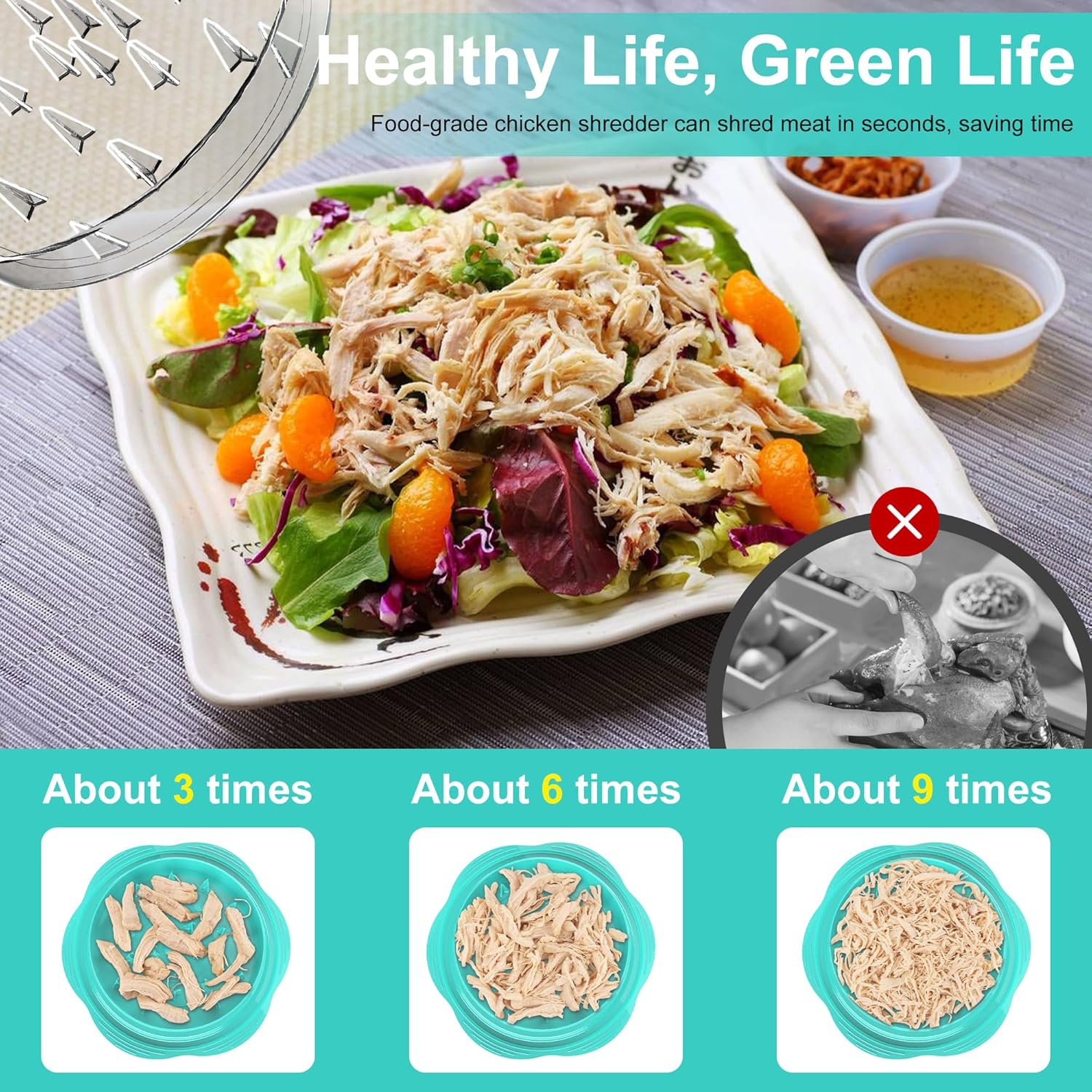 Chicken Shredder Large Chicken Breast Shredder Tool Twist with Brush & Fork, Visible Meat Shredder, Strong Anti-Slip Strip, Ergonomic Handle, BPA