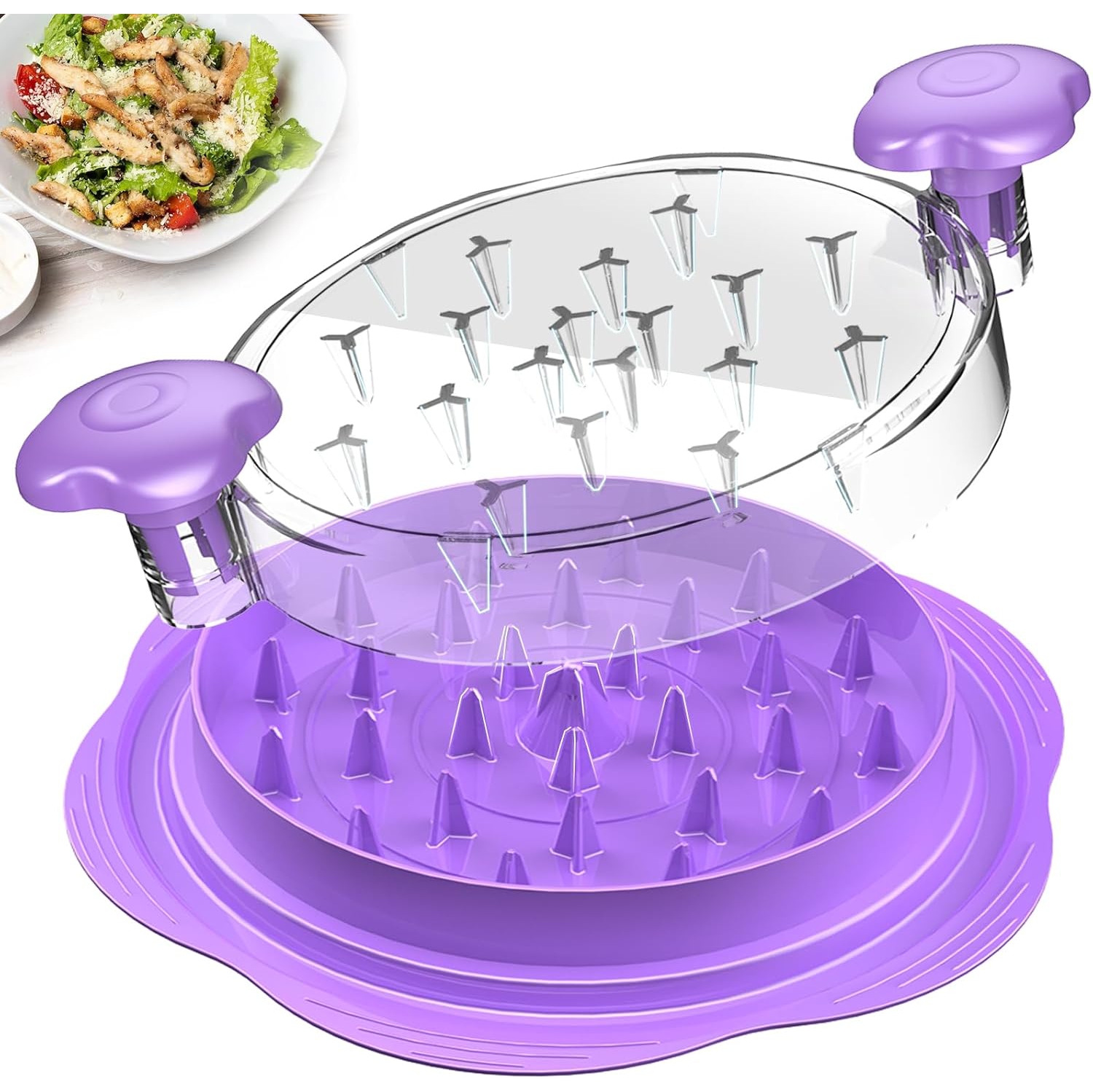 Déchiqueteur de poulet grand format avec brosse et fourchette, déchiqueteuse à viande visible, bande antidérapante robuste, poignée ergonomique, sans