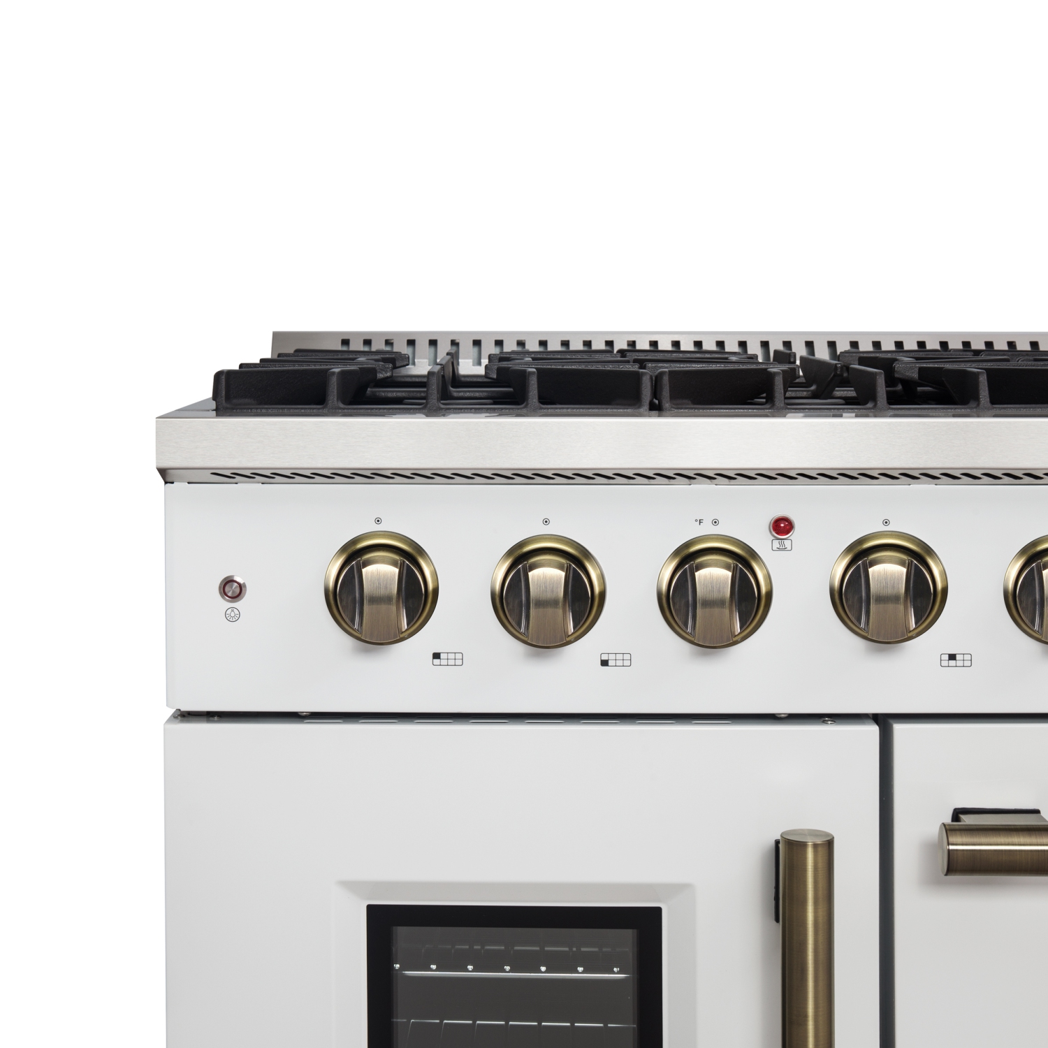 Forno Galiano 48-Inch Freestanding French Door Gas Range, White & Antique Brass