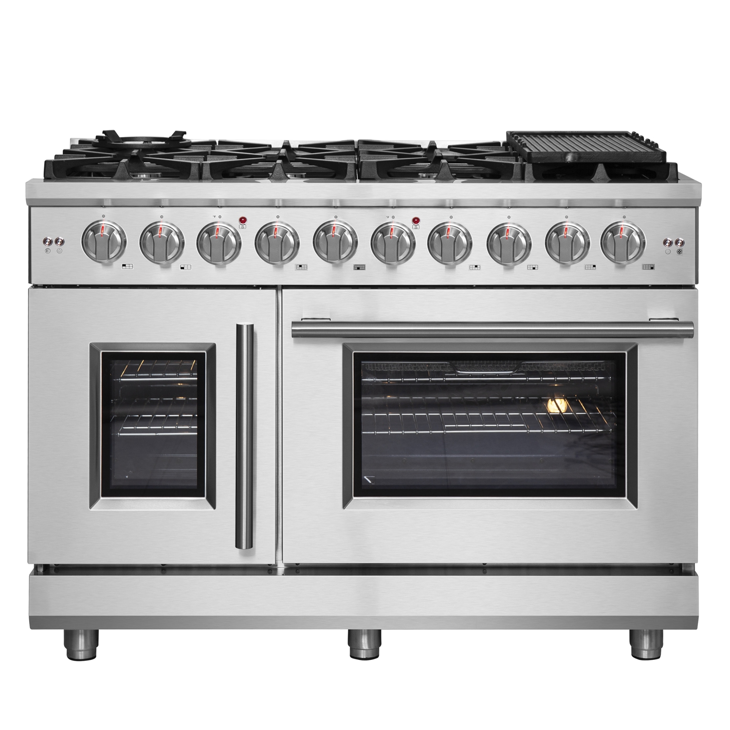 Forno Massimo 48-Inch Gamme de gaz de porte française autonome, 8 Brûleurs, four à convection, écoénergétique