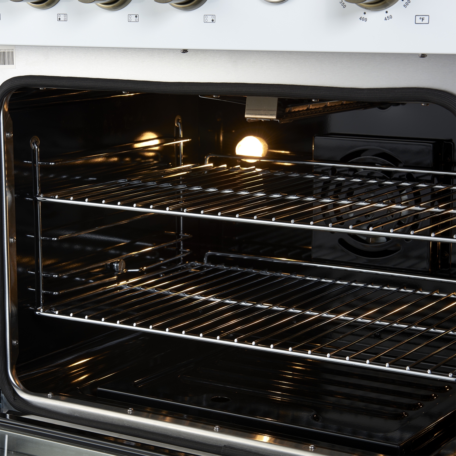 Marco 30-inch Gas Range White & Antique Brass Design, 4 Burners 37,000 BTU, 4.32 cu.ft. Convection Oven