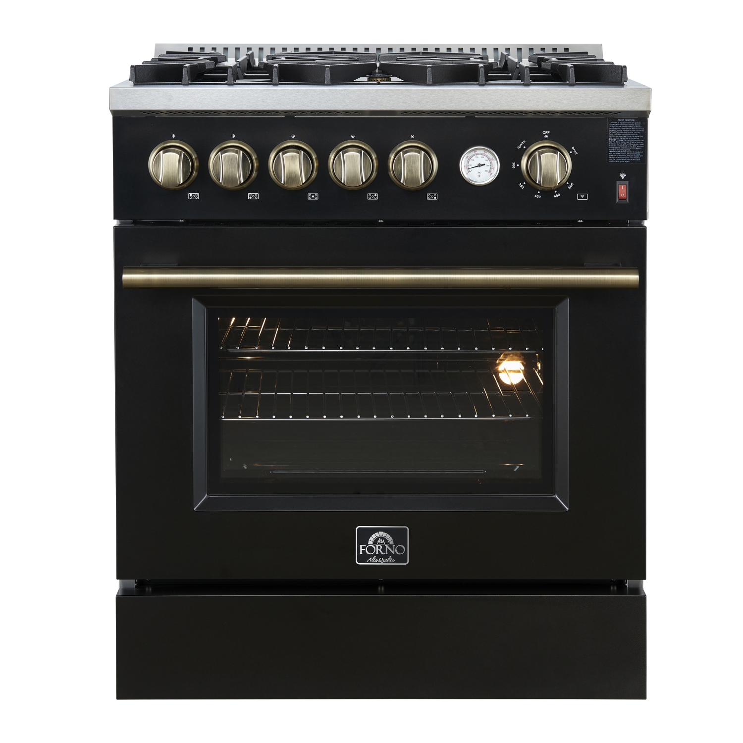 Giovanni 30-inch Gas Range Black & Antique Brass Design, 5 Burners 67,000 BTU, 4.32 cu.ft. Convection Oven