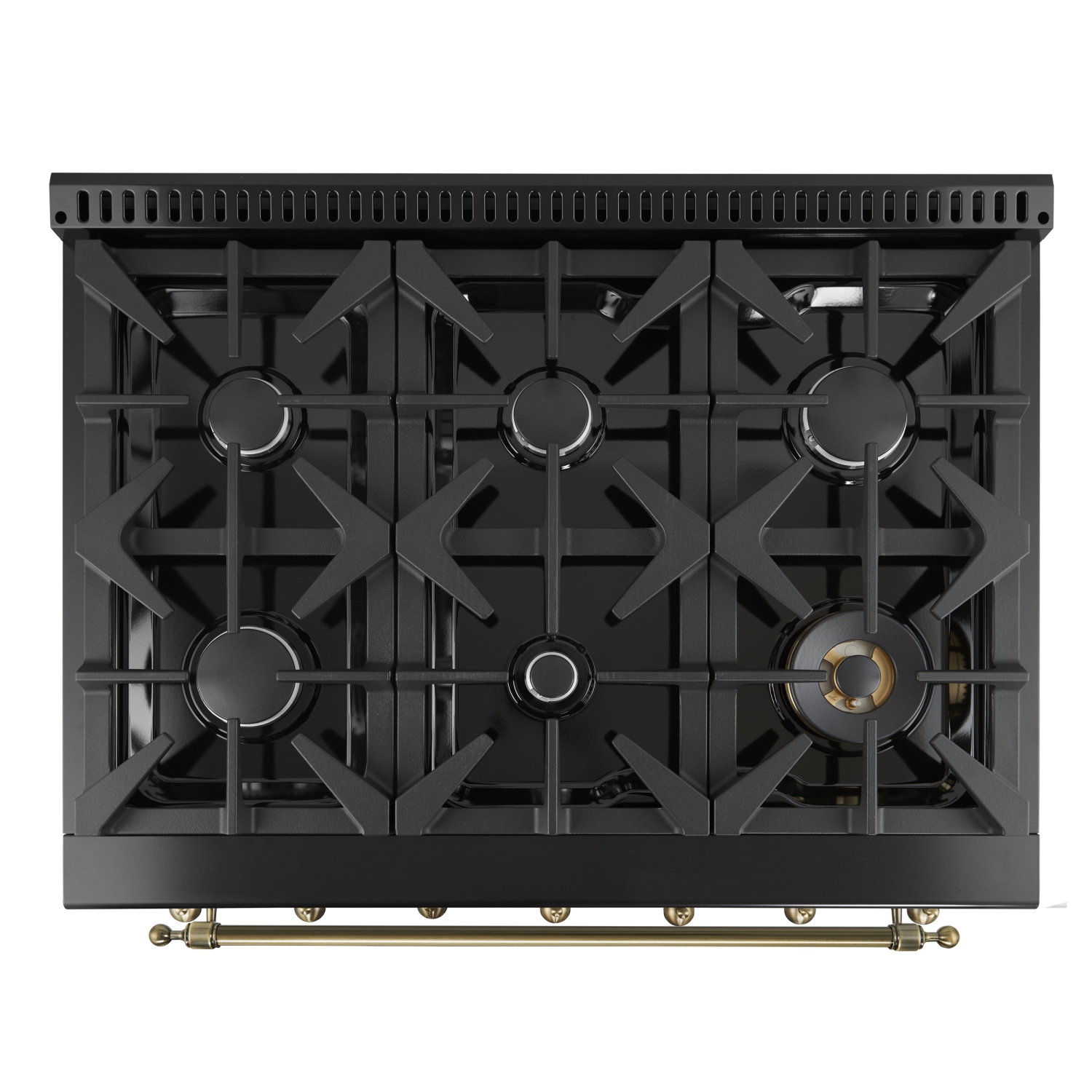 Forno Antico 36-Inch Freestanding Gas Range, Black, Antique Brass Design, 6 Burners, Convection Oven, Energy Efficient