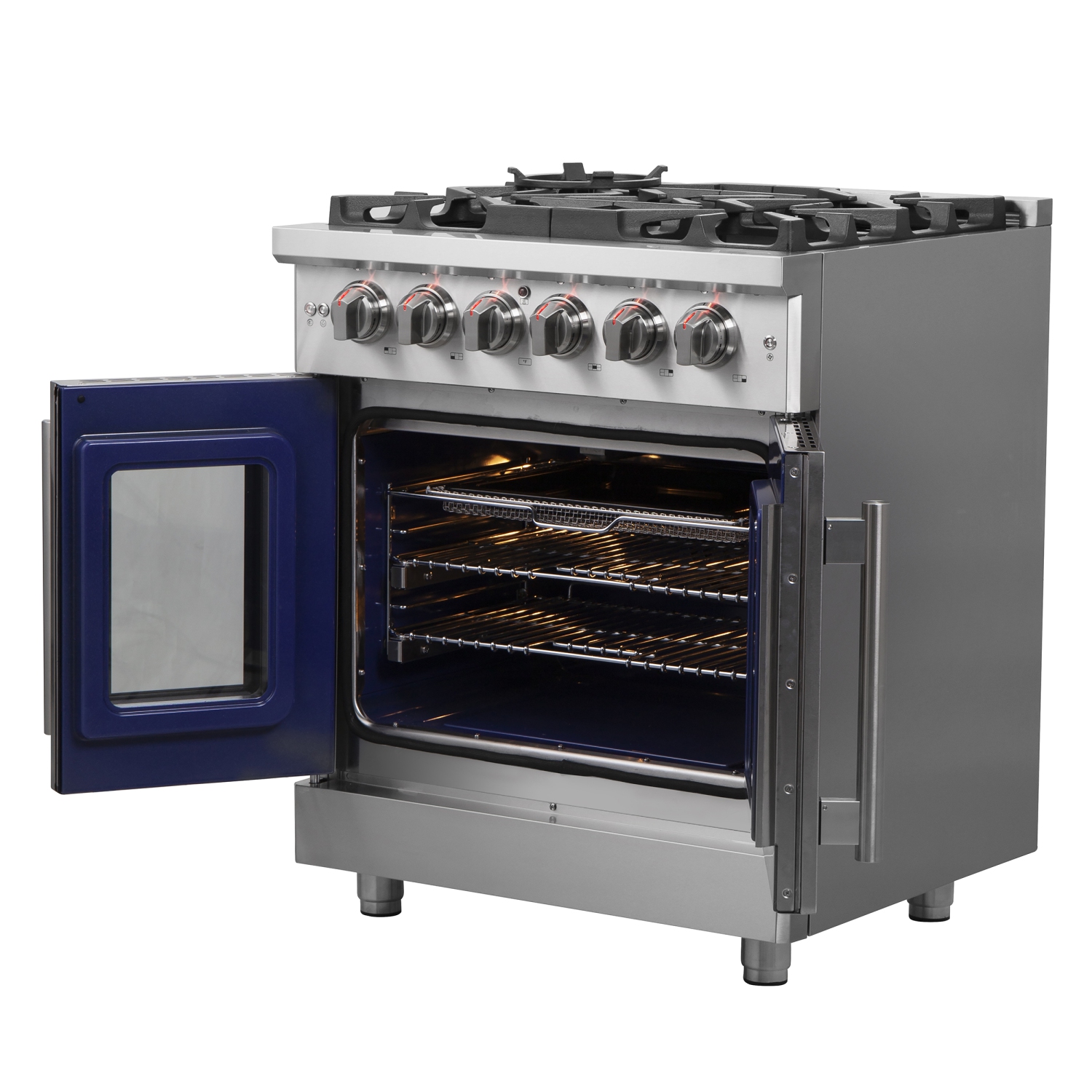 Forno Massimo 30-Inch Freestanding French Door Gas Range, 4 Burners, Convection Oven, Energy Efficient