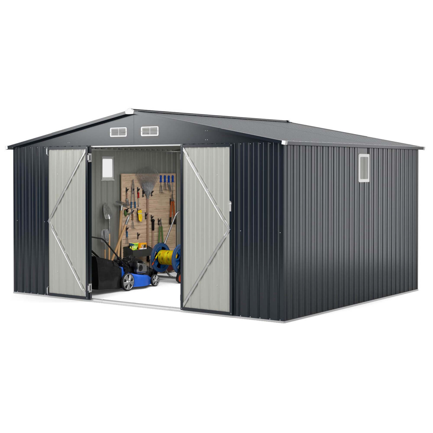 Costway 12 x 9.8 FT Outdoor Storage Shed All-Weather & Rustproof Galvanized Metal