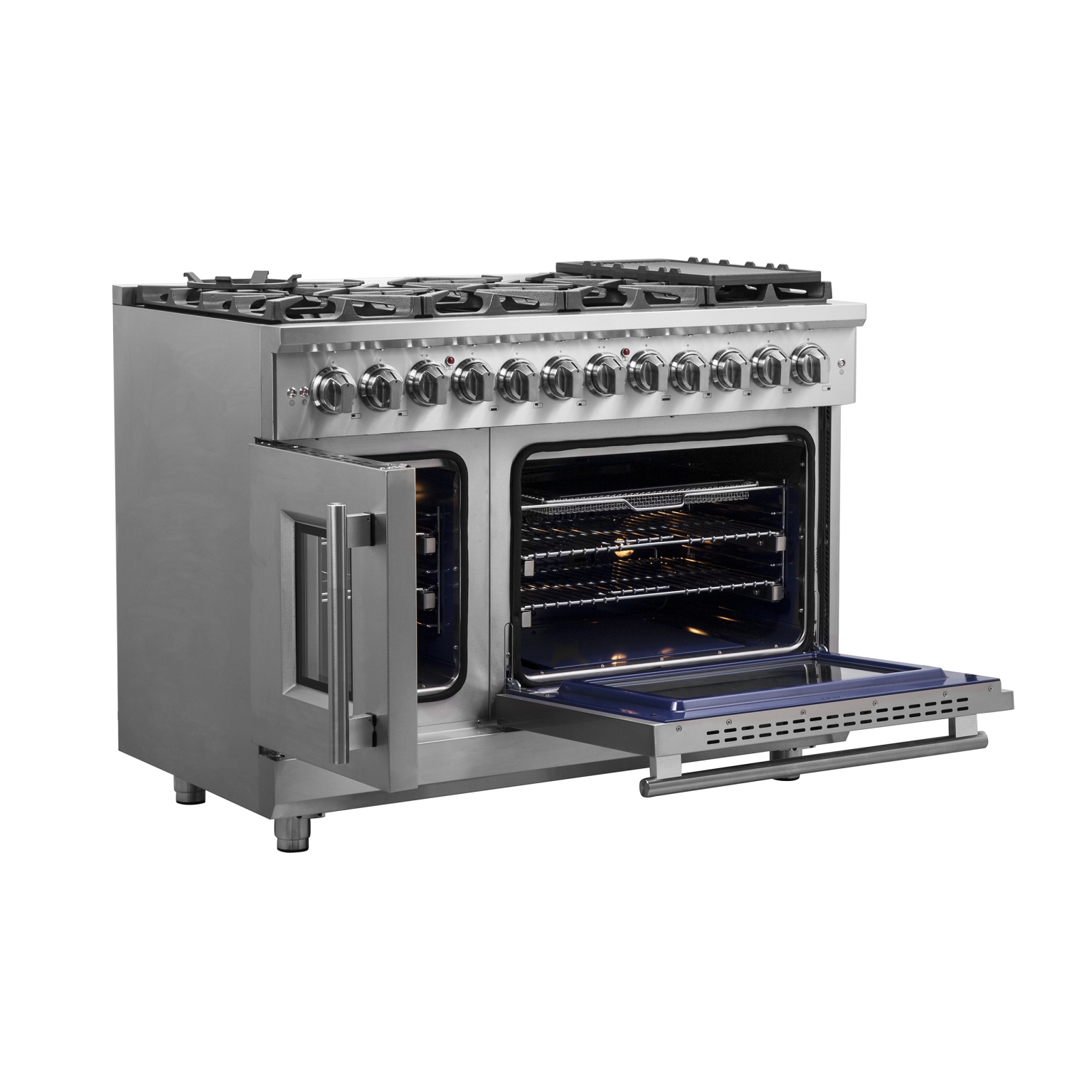 Forno Massimo – Cuisinière biénergie à deux portes de 48&nbsp;po, 8 brûleurs, four à convection véritable