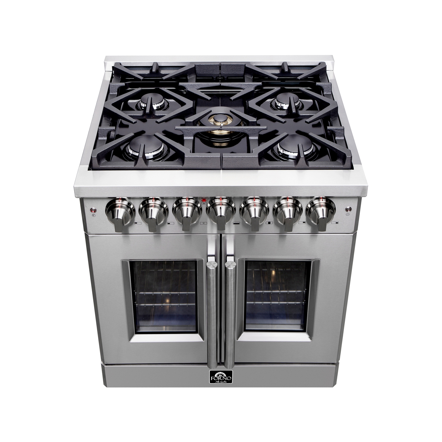 Forno Massimo 30-Inch Freestanding French Door Dual Fuel Range, 4 Burners, True Convection Oven
