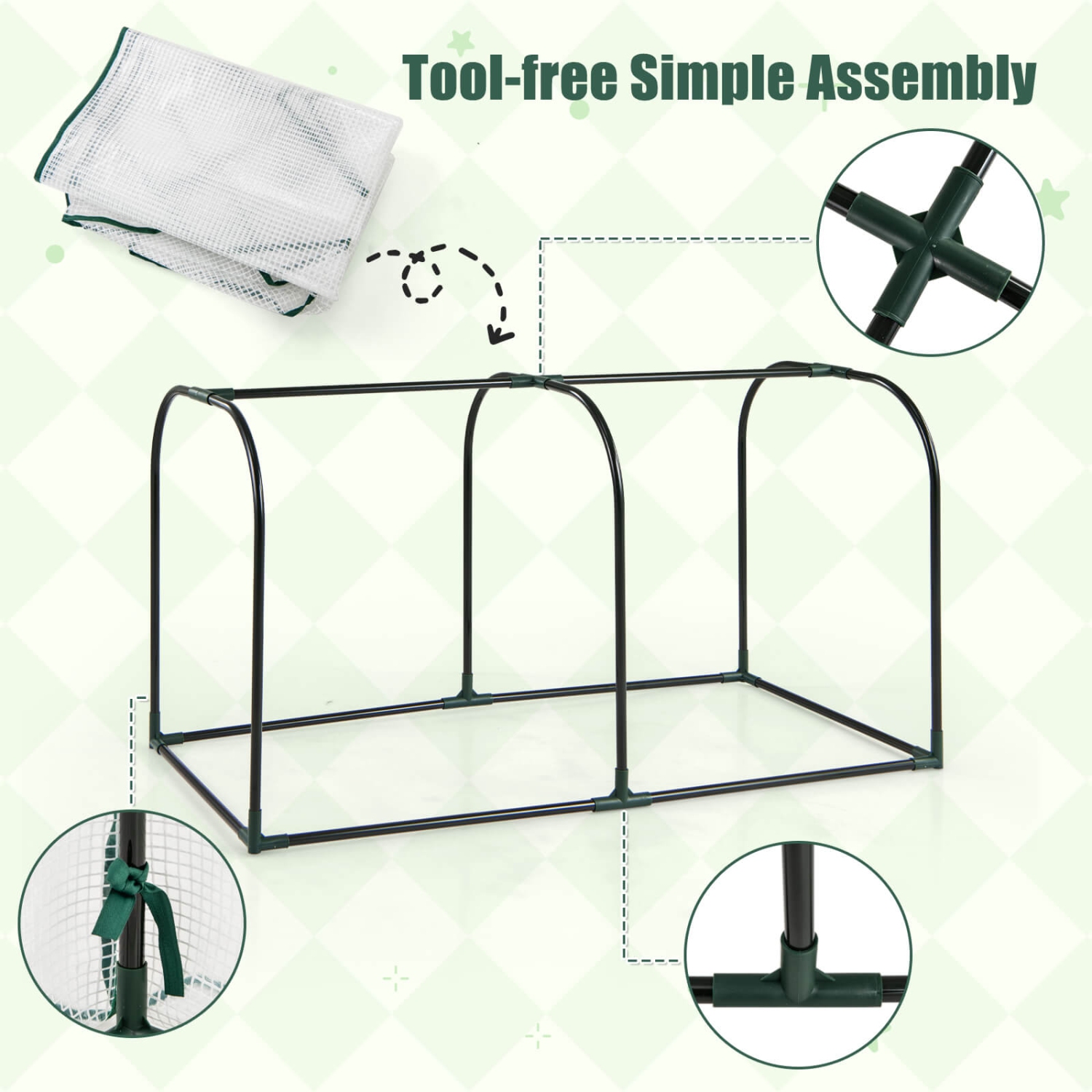 Lit de jardin surélevé en bois avec serre de Costway – Mini ensemble de serre portatif vert/blanc + gris/beige