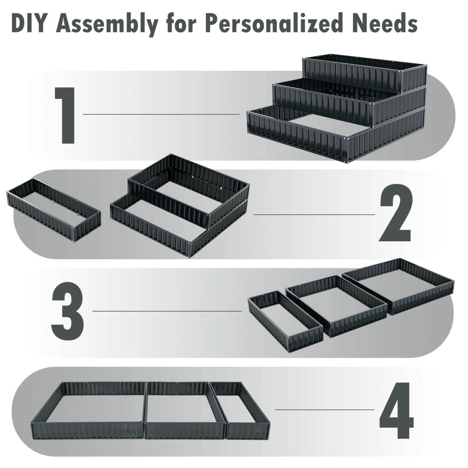 Lit de jardin surélevé à 3 niveaux 1 PCS de Costway, jardinière surélevée en métal pour l'extérieur, 47 x 47 x 24&nbsp;po, noir