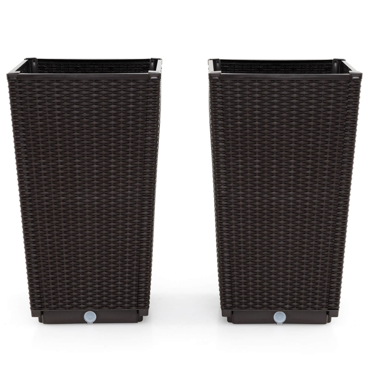 Costway 23" Tall Planters Set of 2 Rattan Wicker Plant Pot Self-watering Tree Pot Black/Brown