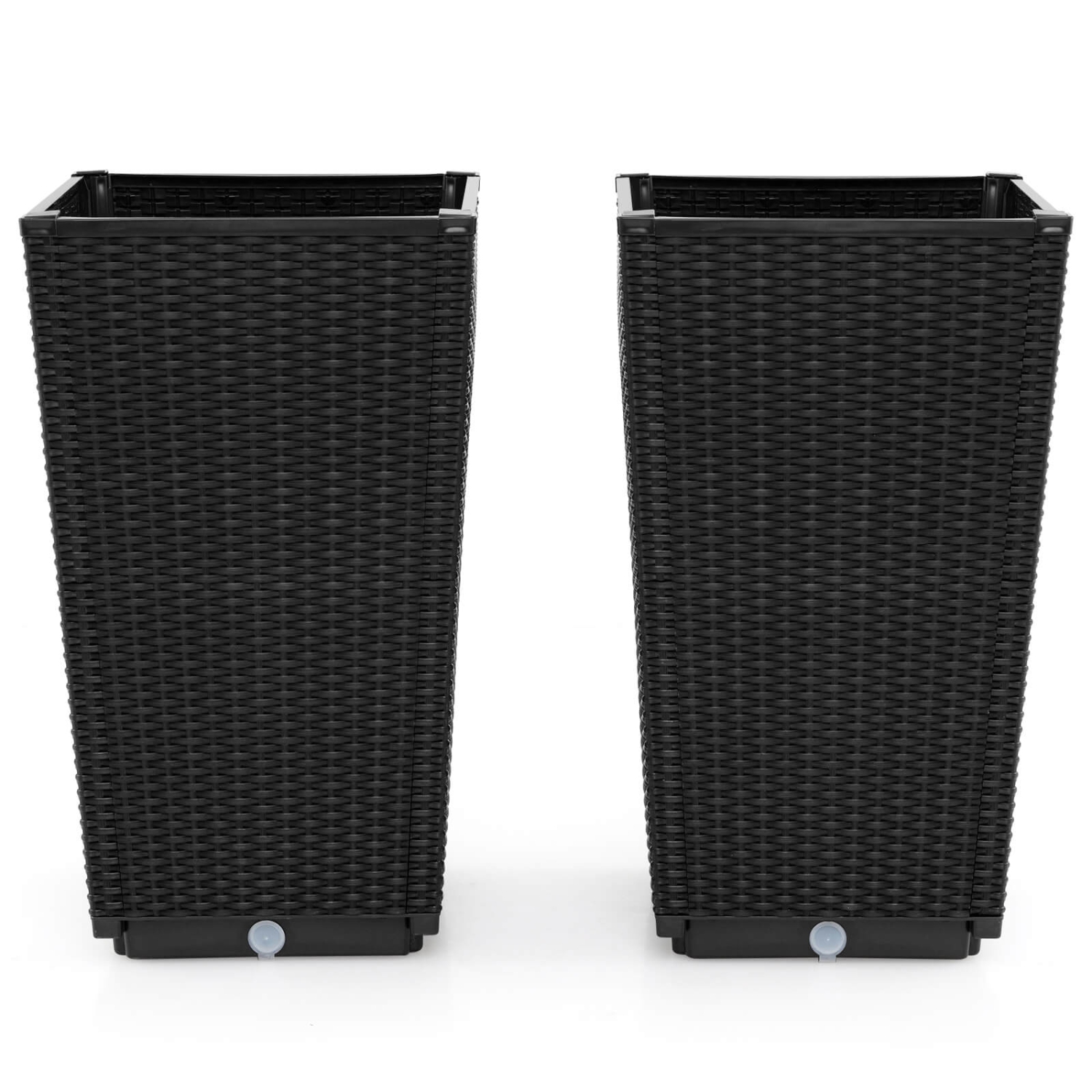 Costway 23" Tall Planters Set of 2 Rattan Wicker Plant Pot Self-watering Tree Pot Black/Brown