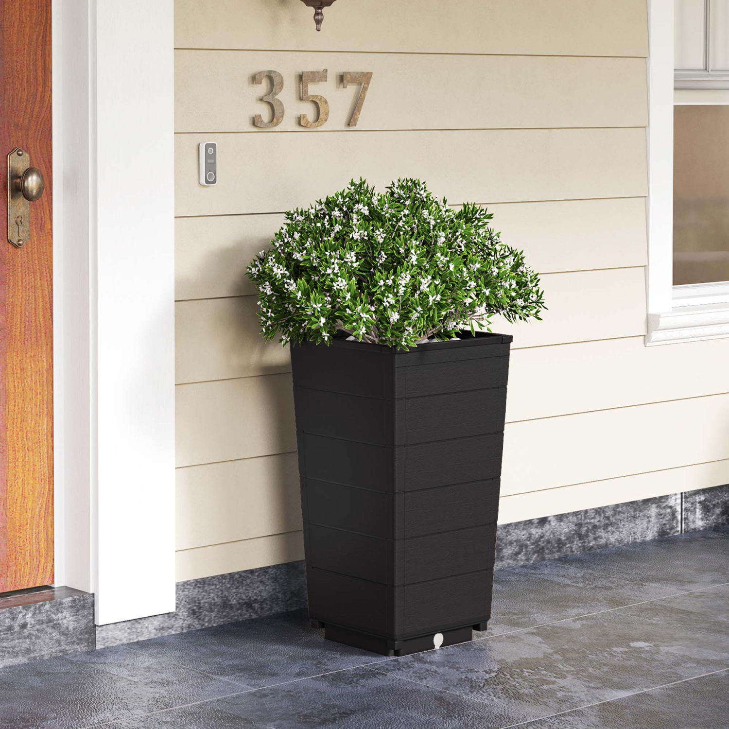 Costway 23" Tall Planter Set of 2 for Indoor/ Outdoor Use Large Self-Watering Plant Pot Black/Brown