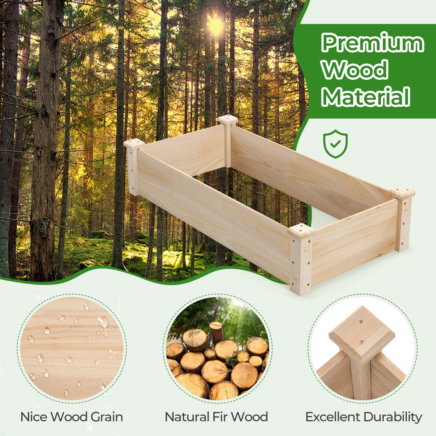 Costway Raised Garden Bed Fir Wood Wooden Square Wood Planter Box for Flower Outdoor