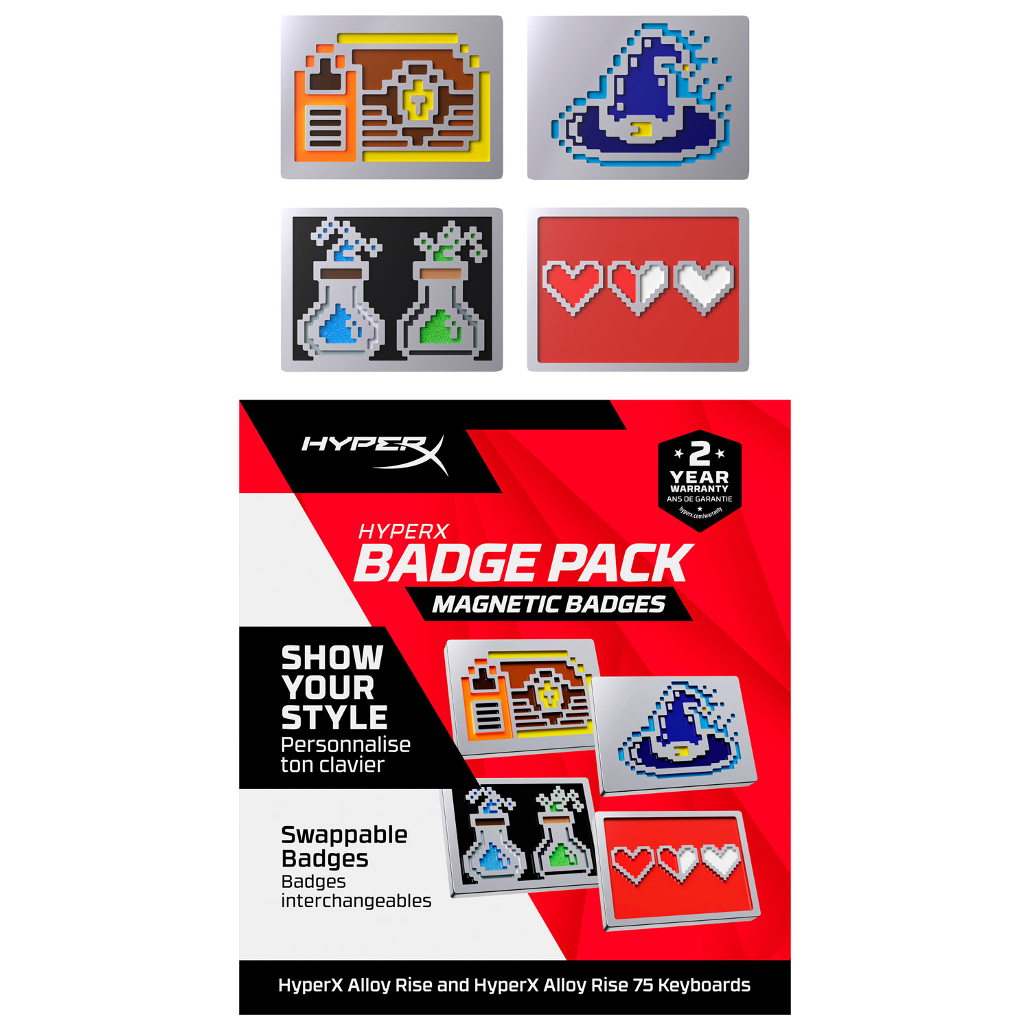 Insignes magnétiques HyperX pour claviers Alloy Rise - 8 bits