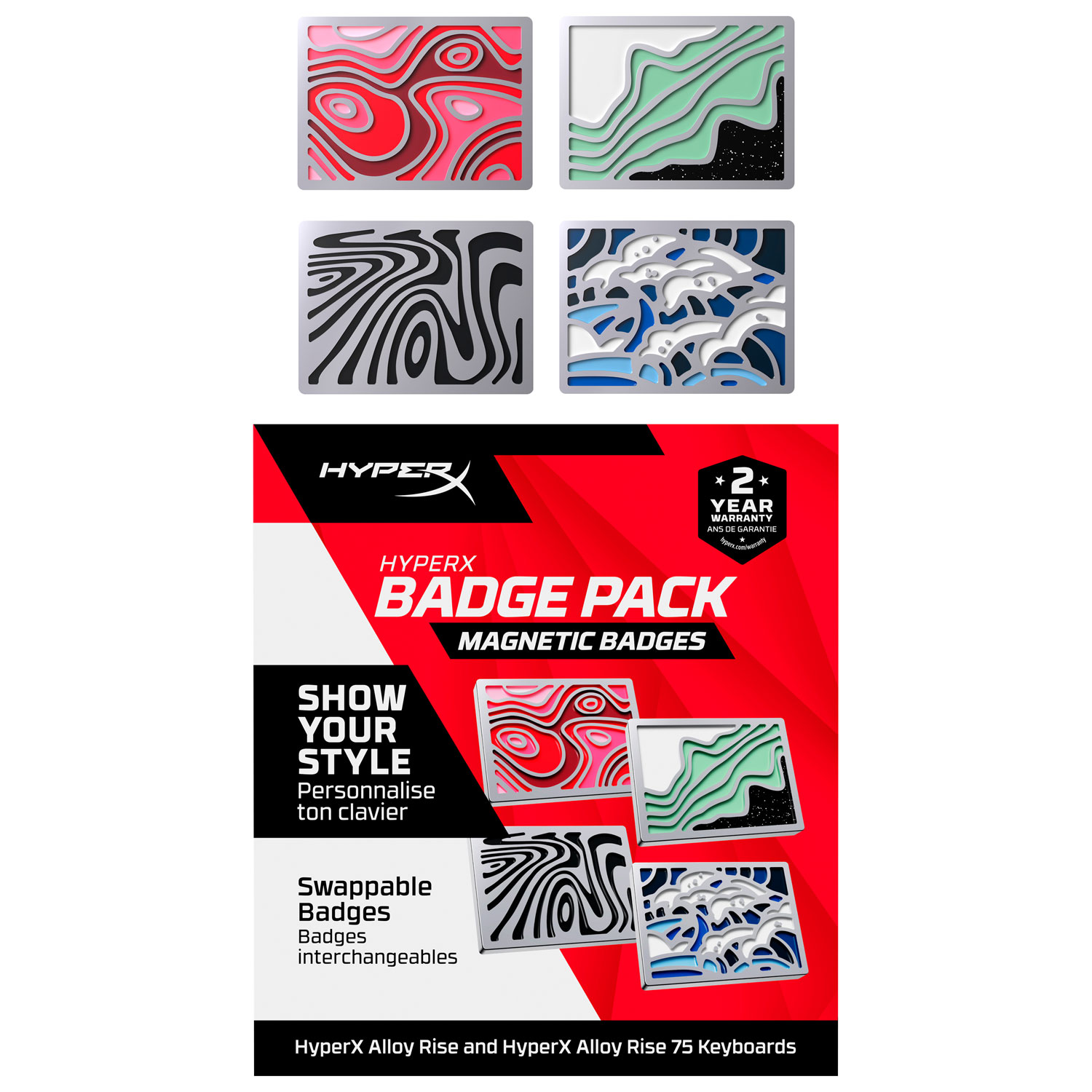 Insignes magnétiques HyperX pour claviers Alloy Rise - Art abstrait