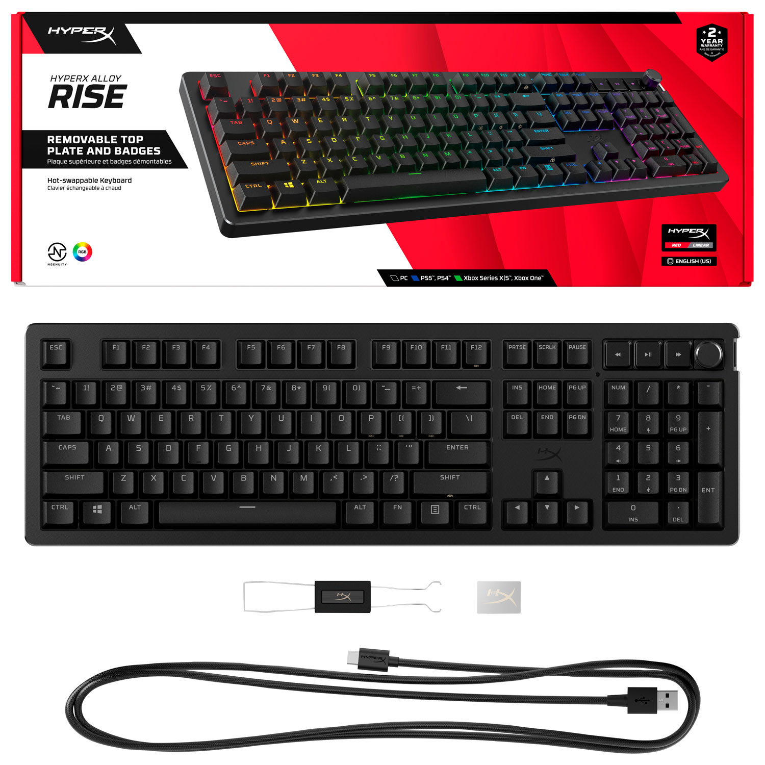 Clavier de jeu mécanique ergonomique pleine grandeur rétroéclairé Alloy Rise 75 de HyperX