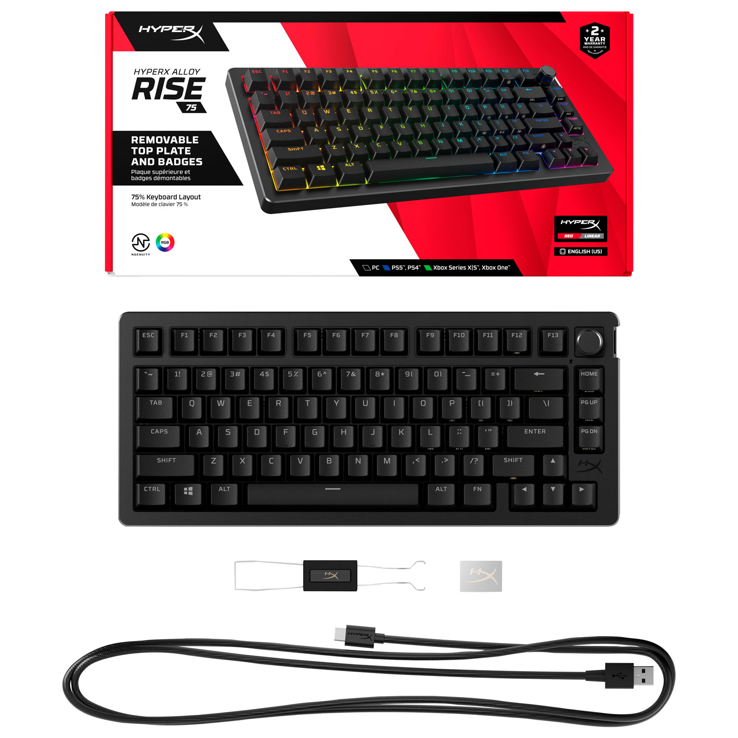 Clavier de jeu mécanique ergonomique rétroéclairé Alloy Rise 75 de HyperX