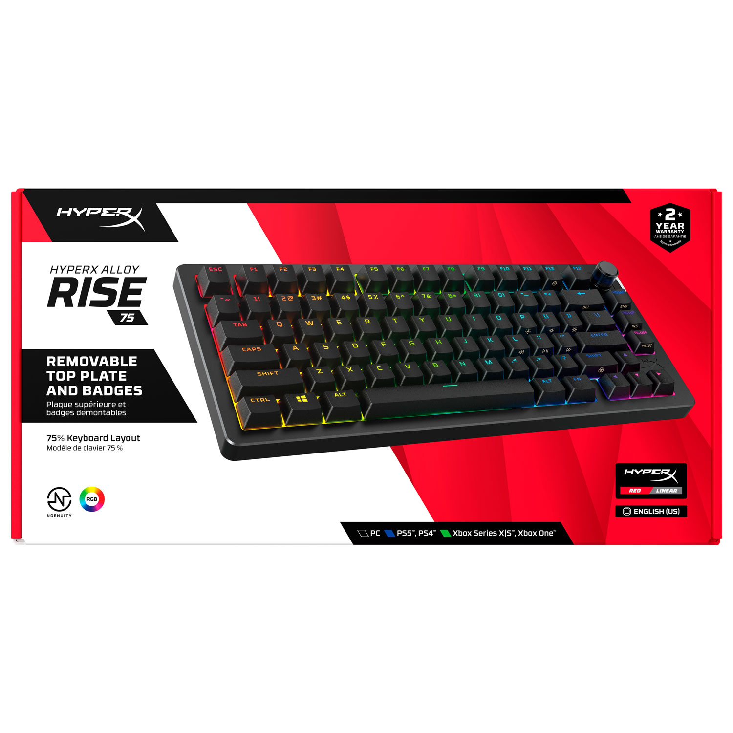 Clavier de jeu mécanique ergonomique rétroéclairé Alloy Rise 75 de HyperX