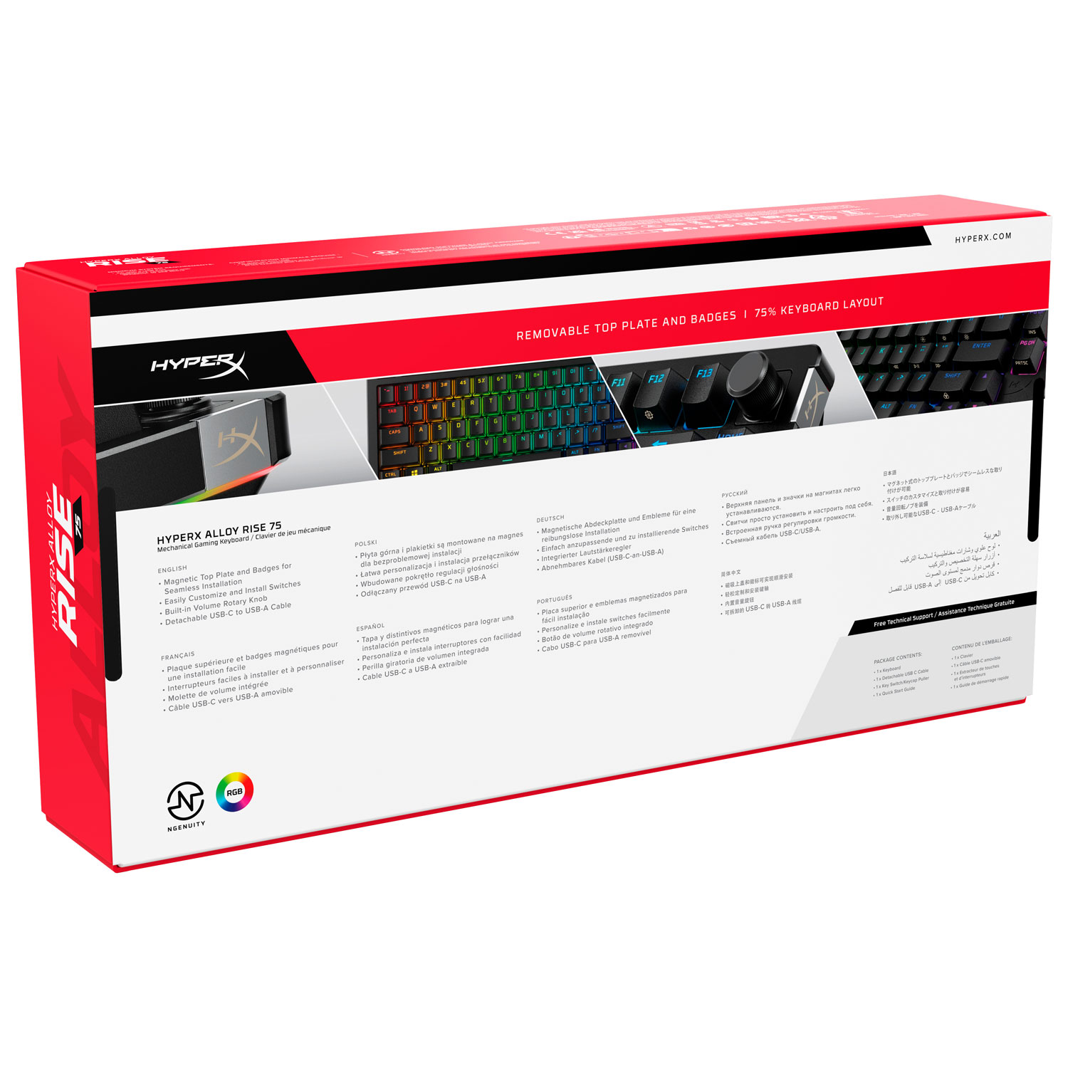 Clavier de jeu mécanique ergonomique rétroéclairé Alloy Rise 75 de HyperX
