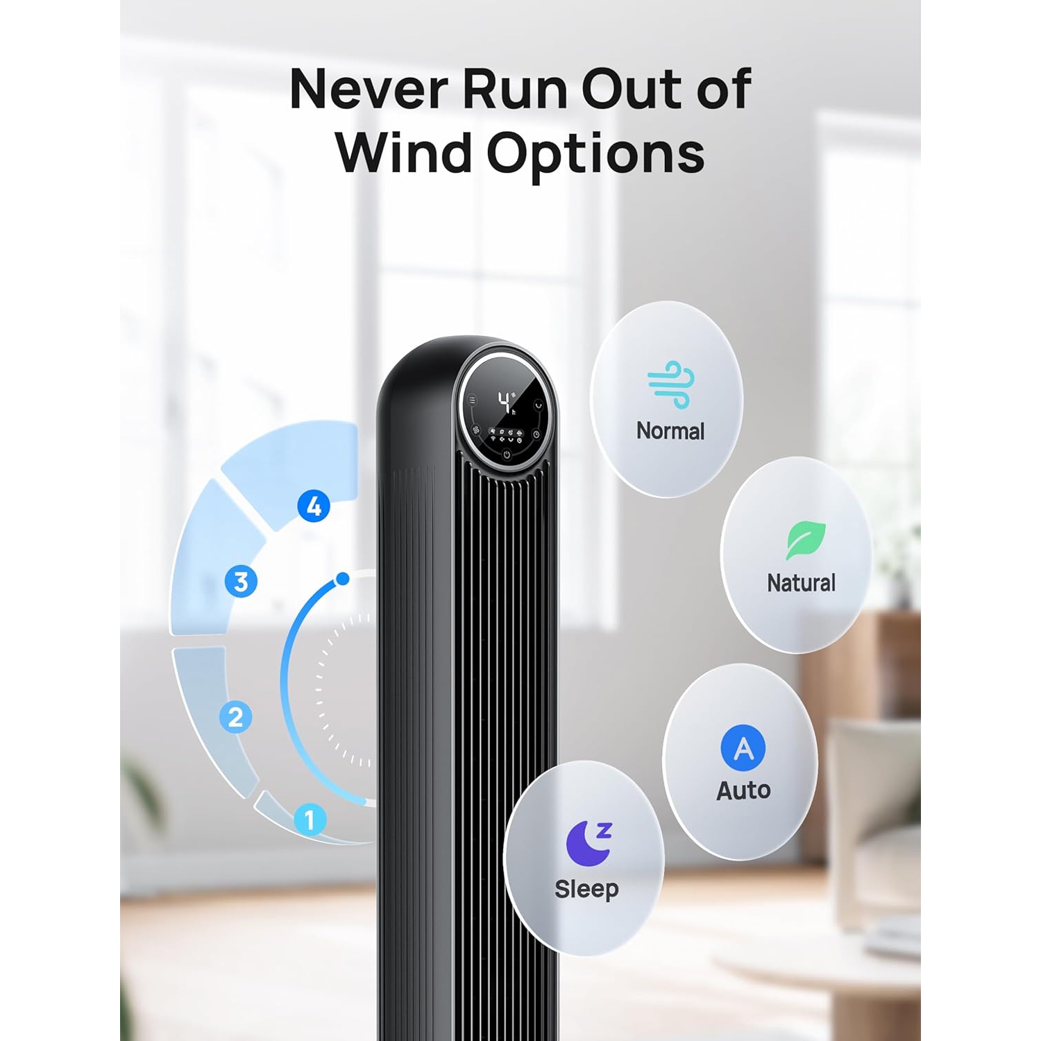 Dreo 28dB Tower Fan for Bedroom, 25ft/s Velocity Portable Cooling Fan, 90° Oscillating Standing Fans for Home, LED Display, 4 Speeds, 4 Modes, Timer,